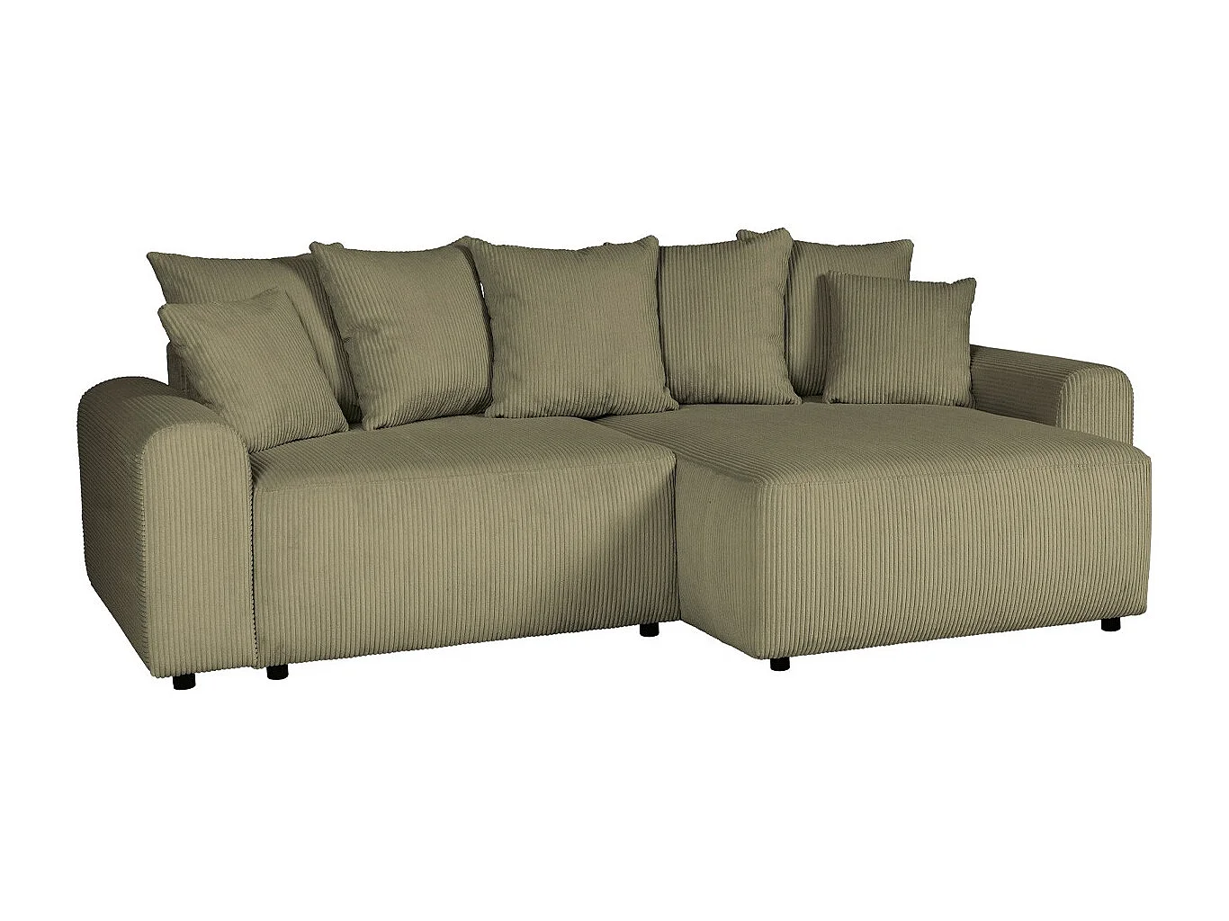 Canapé d'angle convertible réversible 4 places avec coffre de rangement en velours côtelé vert kaki - Monceau