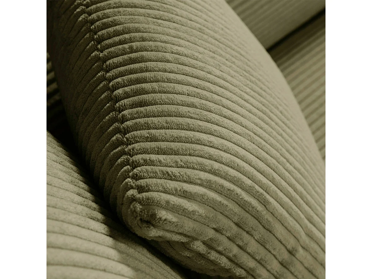 Canapé d'angle convertible réversible 4 places avec coffre de rangement en velours côtelé vert kaki - Monceau