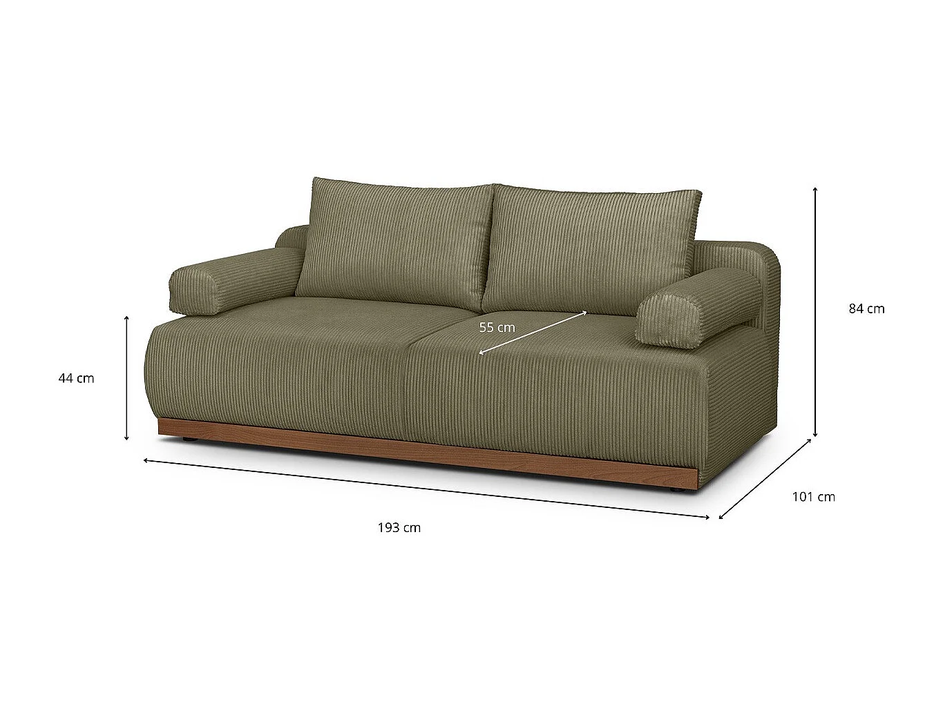 Canapé convertible 3 places avec coffre de rangement en velours côtelé vert kaki - ouverture rapide - Auteuil