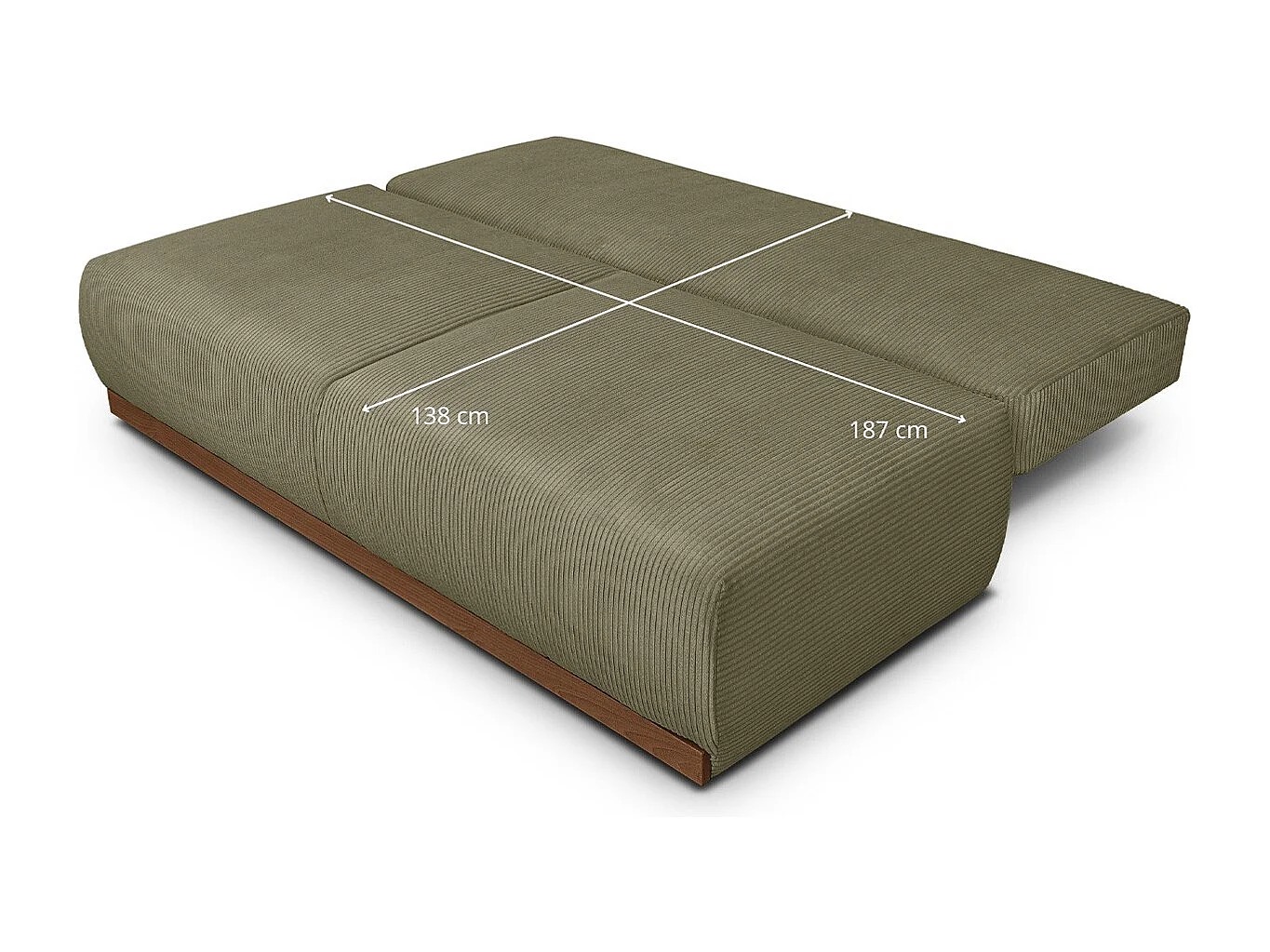 Canapé convertible 3 places avec coffre de rangement en velours côtelé vert kaki - ouverture rapide - Auteuil