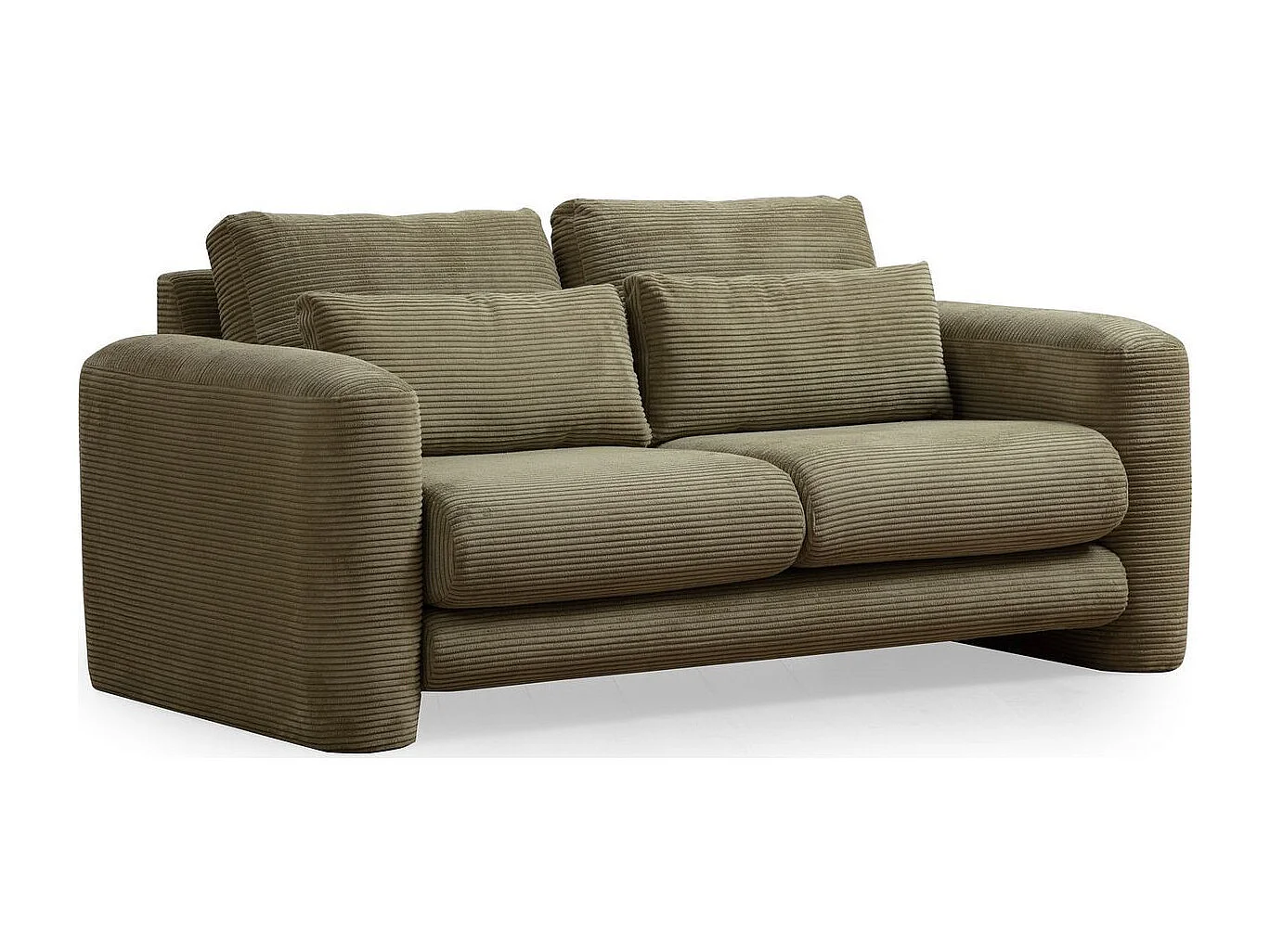 Canapé droit 2 places en velours côtelé vert kaki - Amaya