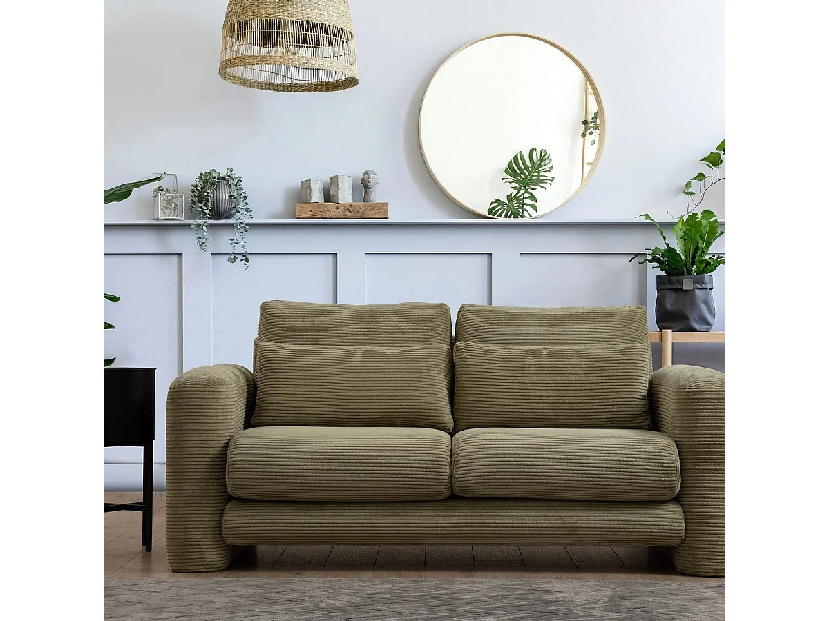 Canapé droit 2 places en velours côtelé vert kaki - Amaya