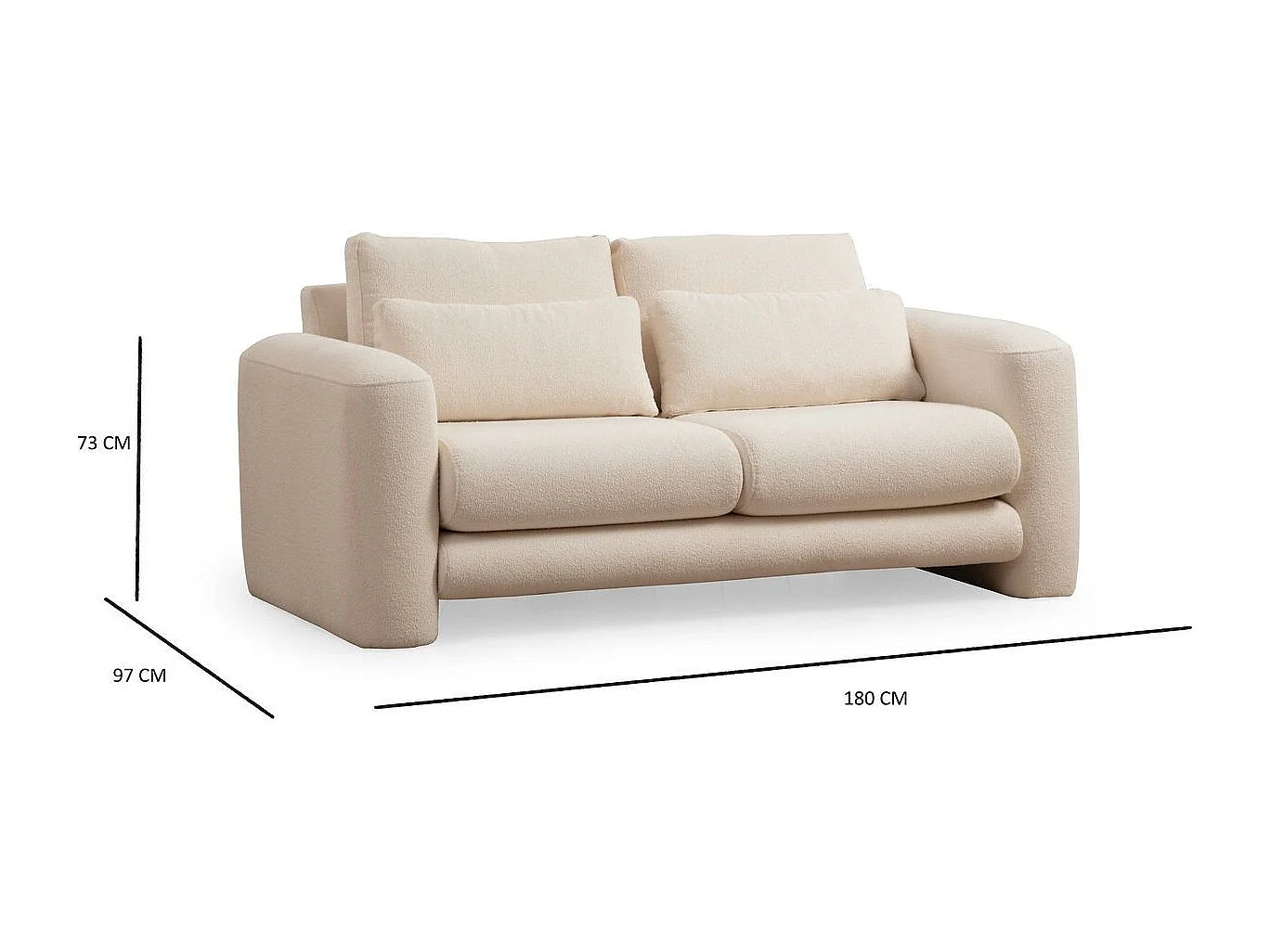 Canapé droit 2 places en tissu teddy beige - Amaya