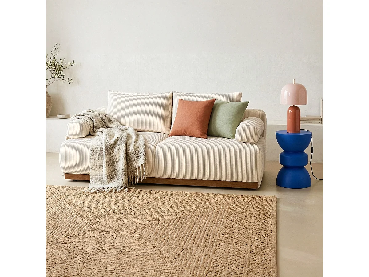 Canapé convertible 3 places avec coffre de rangement en velours côtelé beige - ouverture rapide - Auteuil