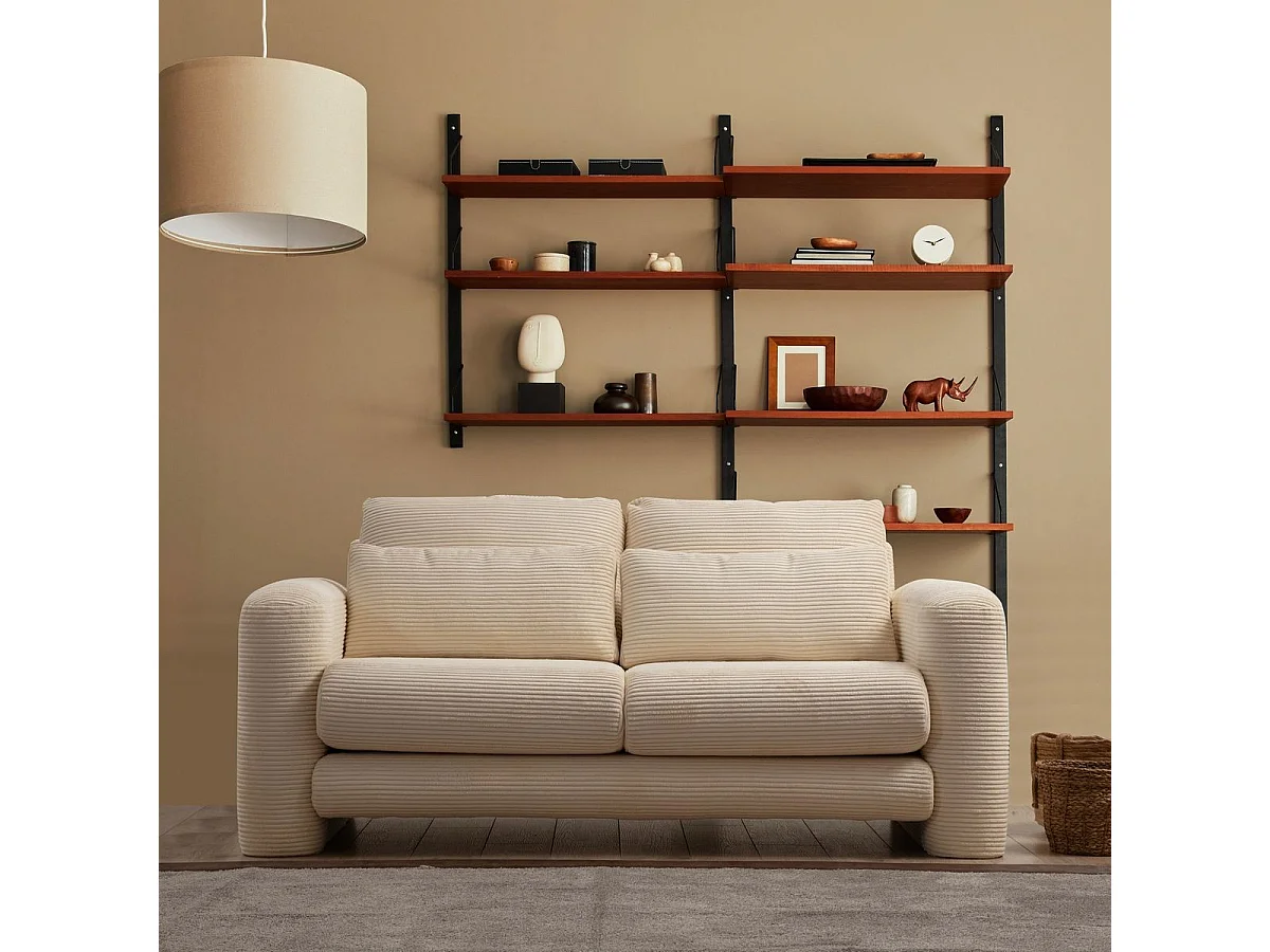 Canapé droit 2 places en velours côtelé beige - Amaya