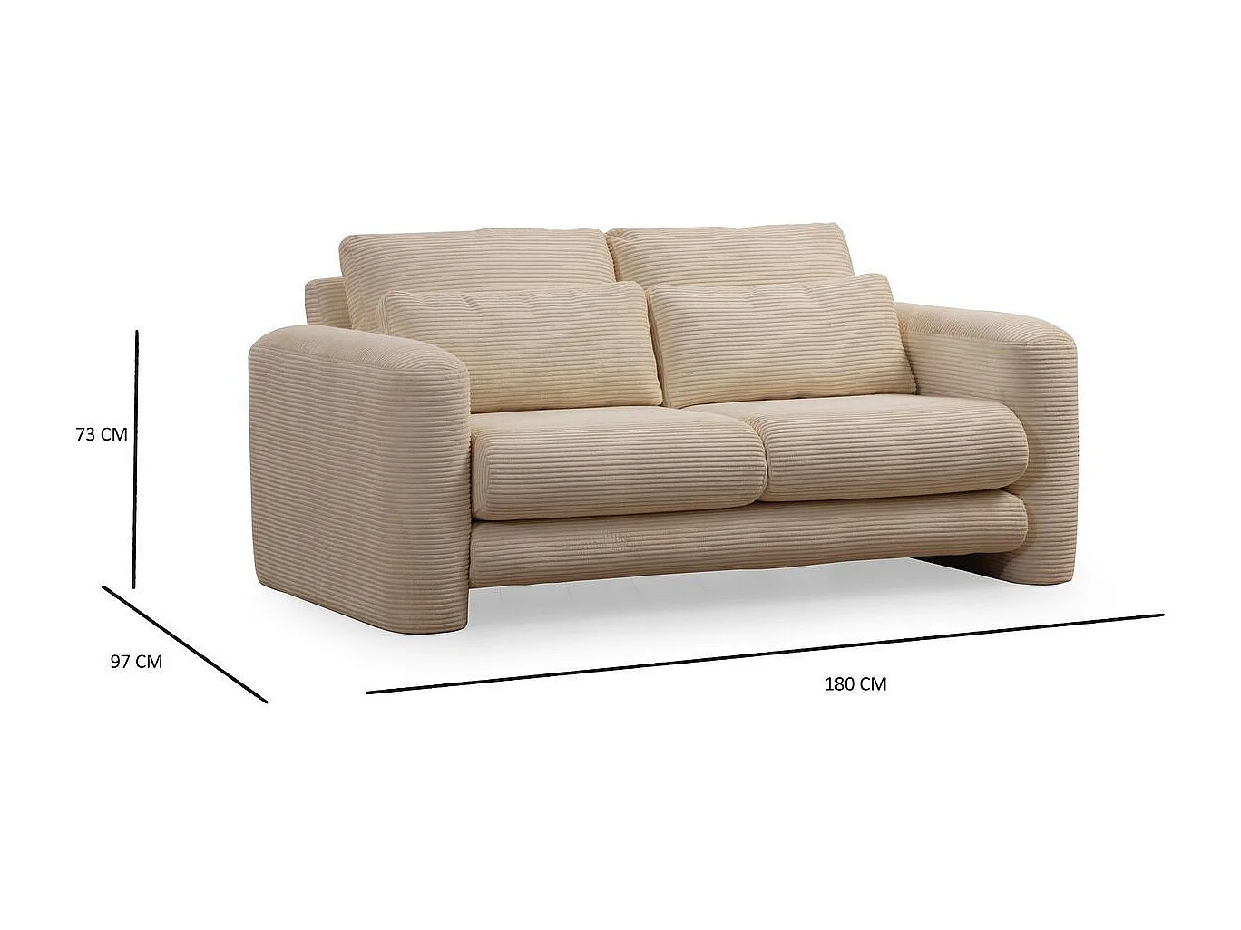 Canapé droit 2 places en velours côtelé beige - Amaya