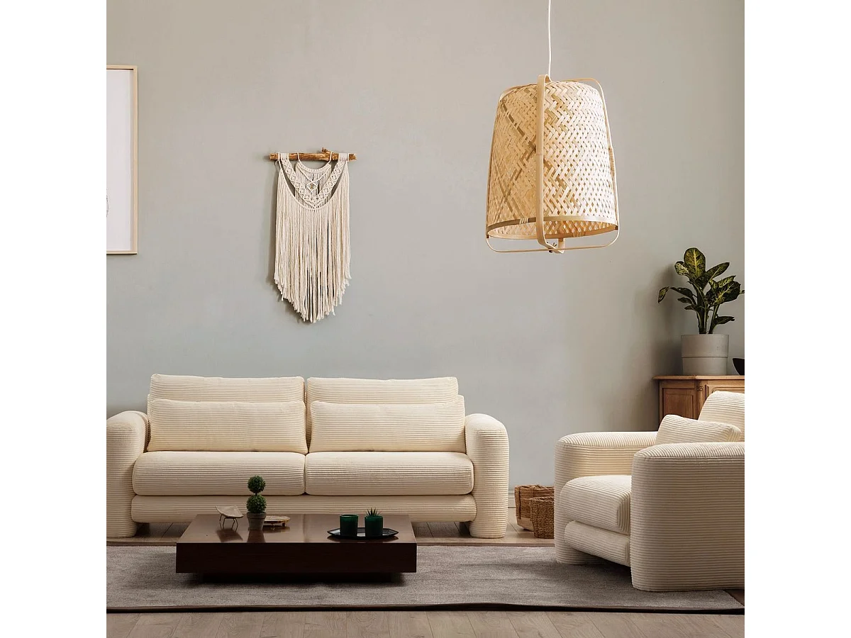 Canapé droit 2 places en velours côtelé beige - Amaya