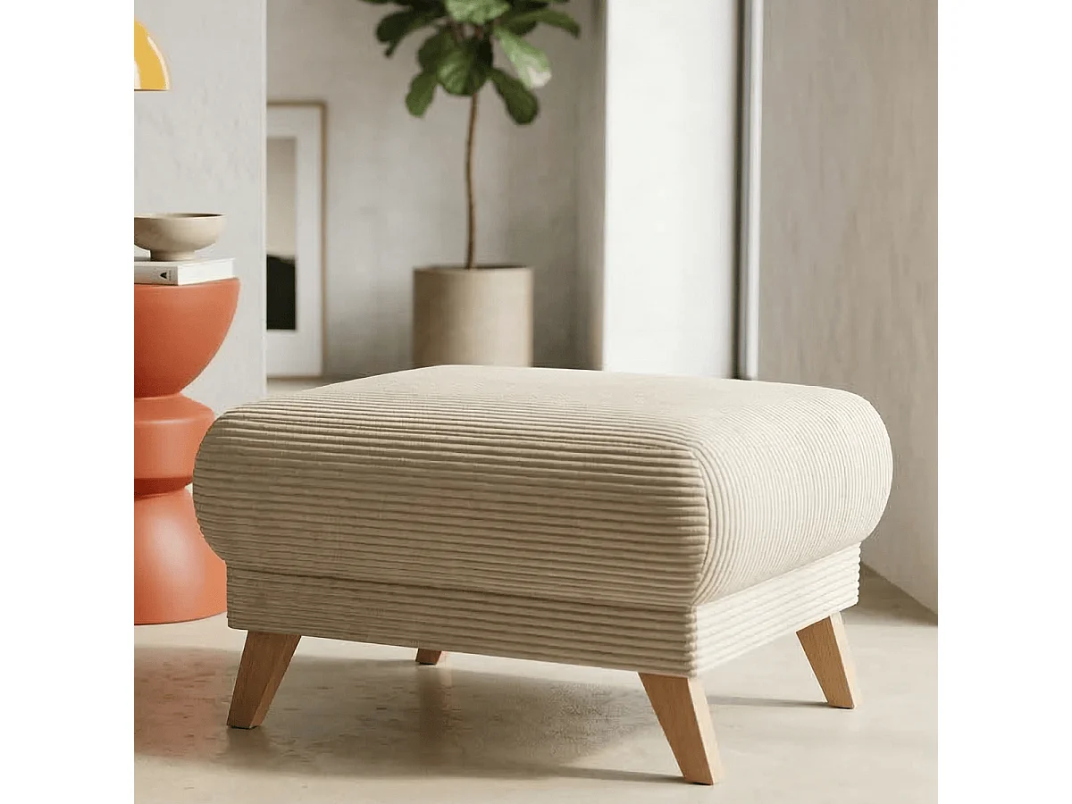 Pouf en velours côtelé beige - Laria