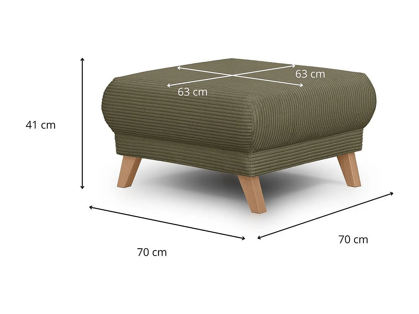 Pouf en velours côtelé vert kaki - Laria