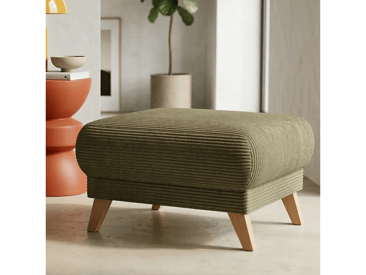 Pouf en velours côtelé vert kaki - Laria