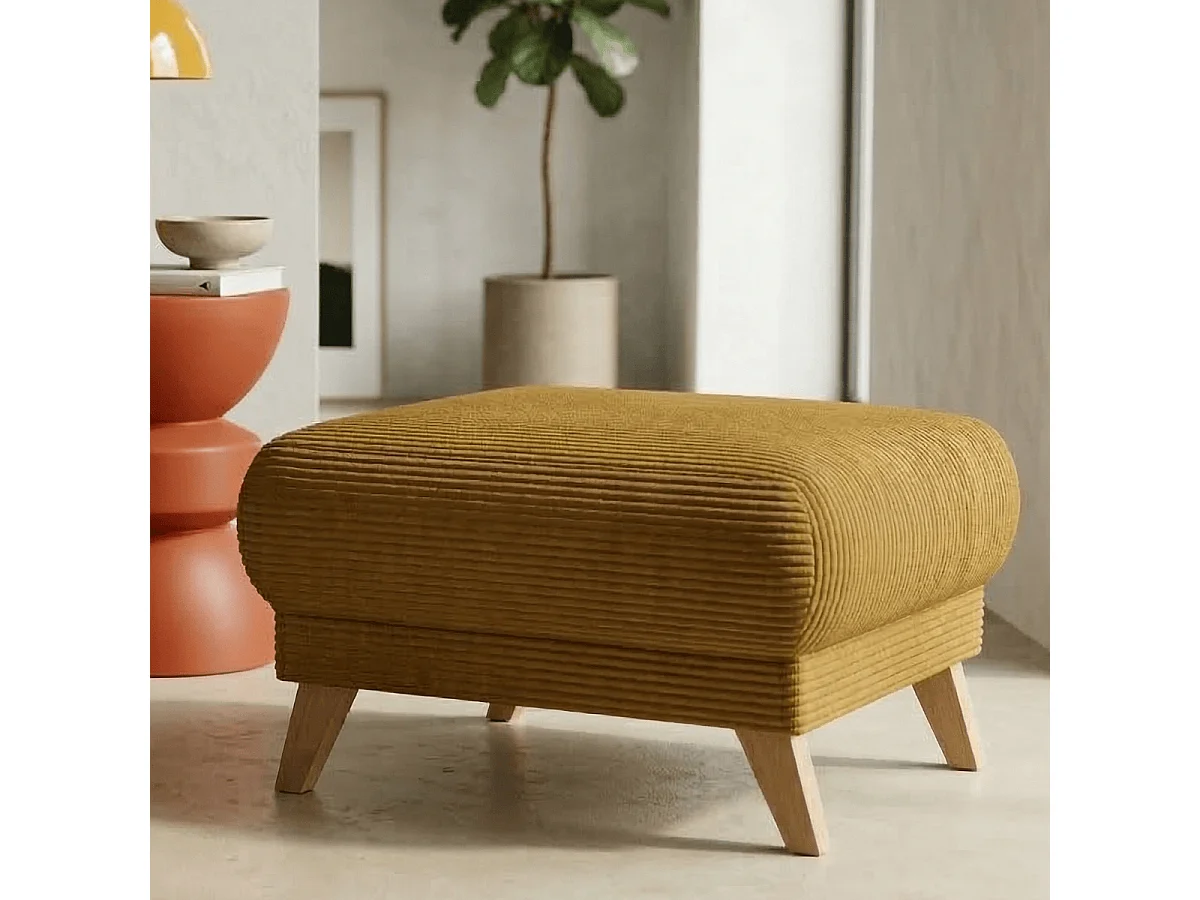 Pouf en velours côtelé jaune moutarde - Laria