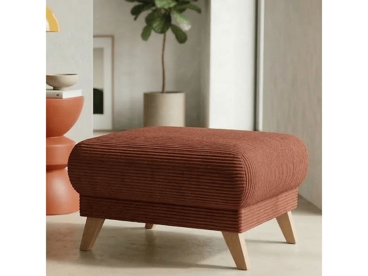 Pouf en velours côtelé rouille - Laria