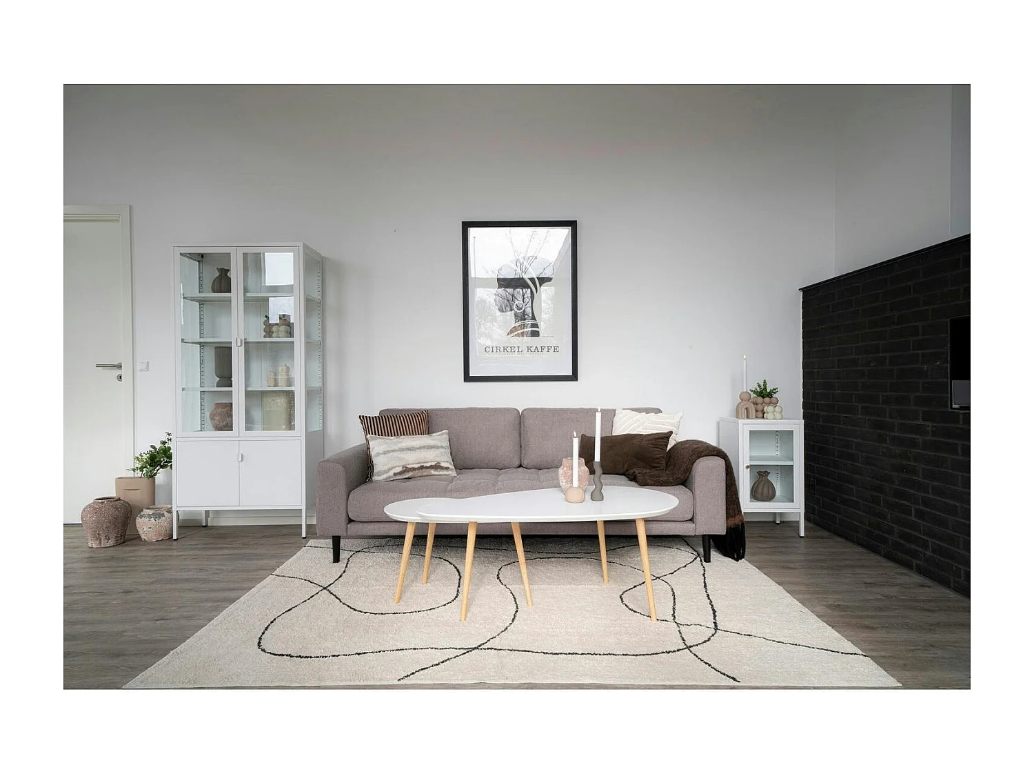 Tapis de salon beige design abstrait courbe 160x230 cm ISTANBUL