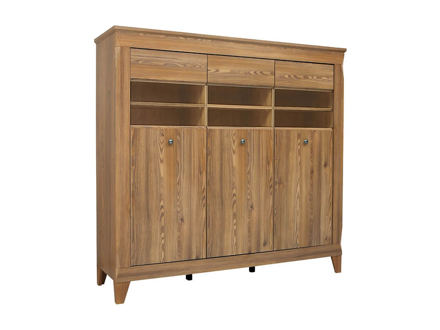 Vitrine à 3 portes avec éclairage LED,commode meuble de rangement coloris Mélèze doré - Longueur 156 x Profondeur 47 x Hauteur 150 cm
