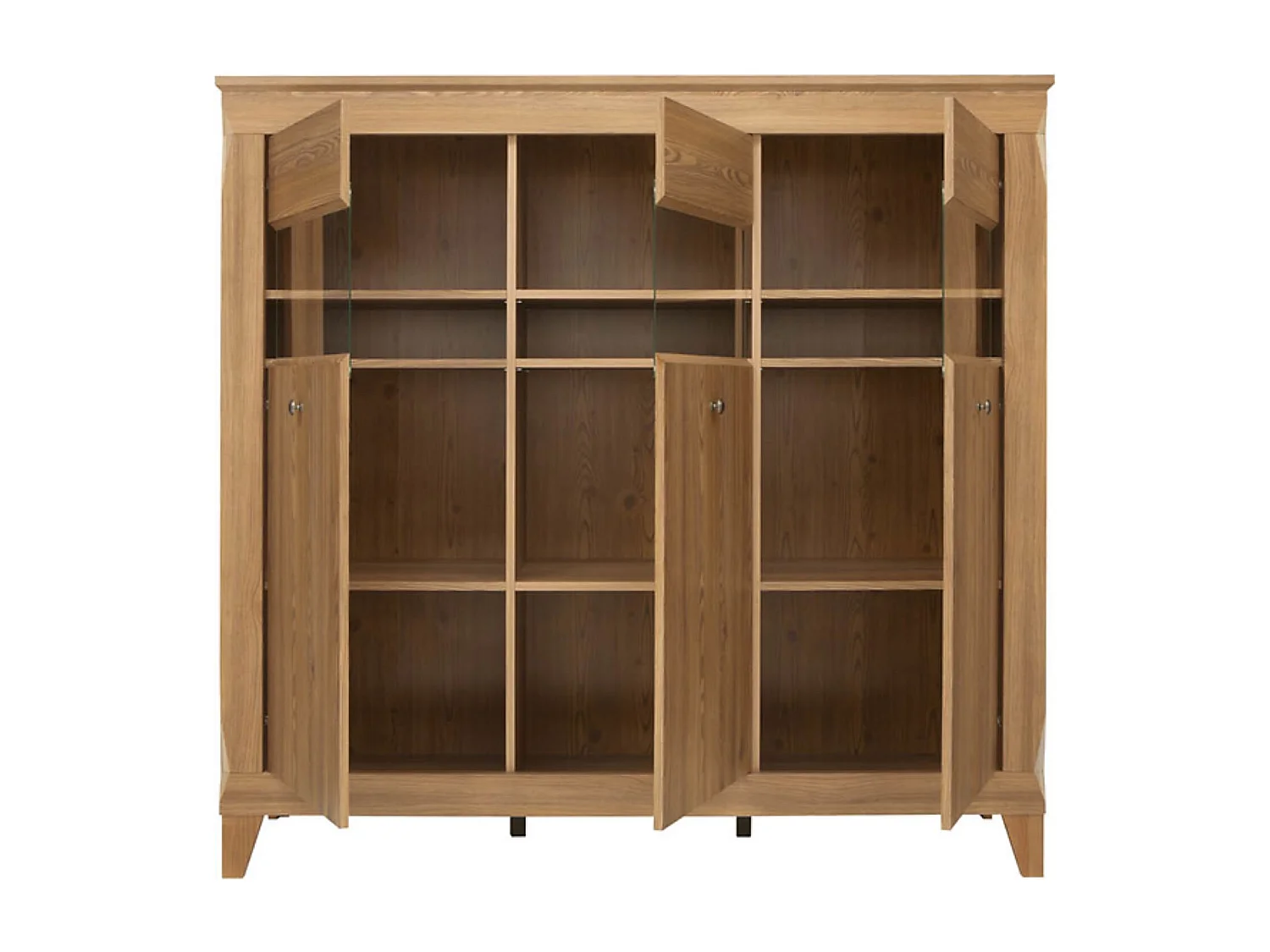 Vitrine à 3 portes avec éclairage LED,commode meuble de rangement coloris Mélèze doré - Longueur 156 x Profondeur 47 x Hauteur 150 cm