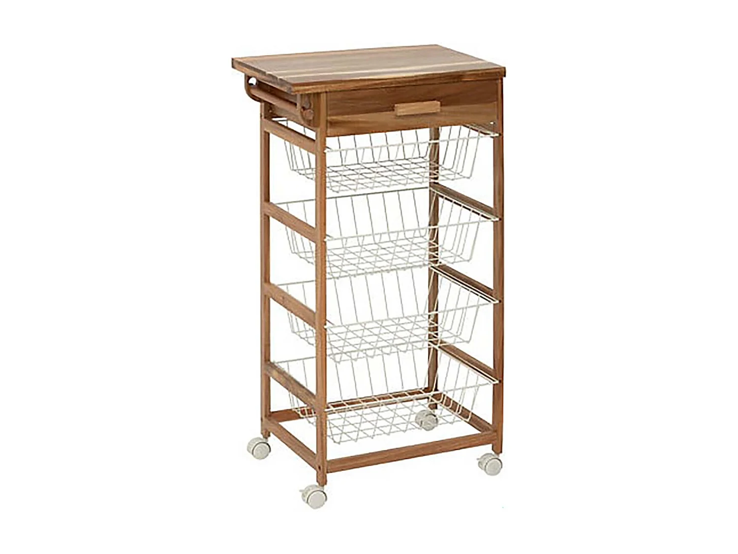 Desserte roulante de cuisine avec 4 paniers coulissantes et 1 tiroir, coloris beige - Longueur 50 x Profondeur 34,5 x Hauteur 88,8 cm