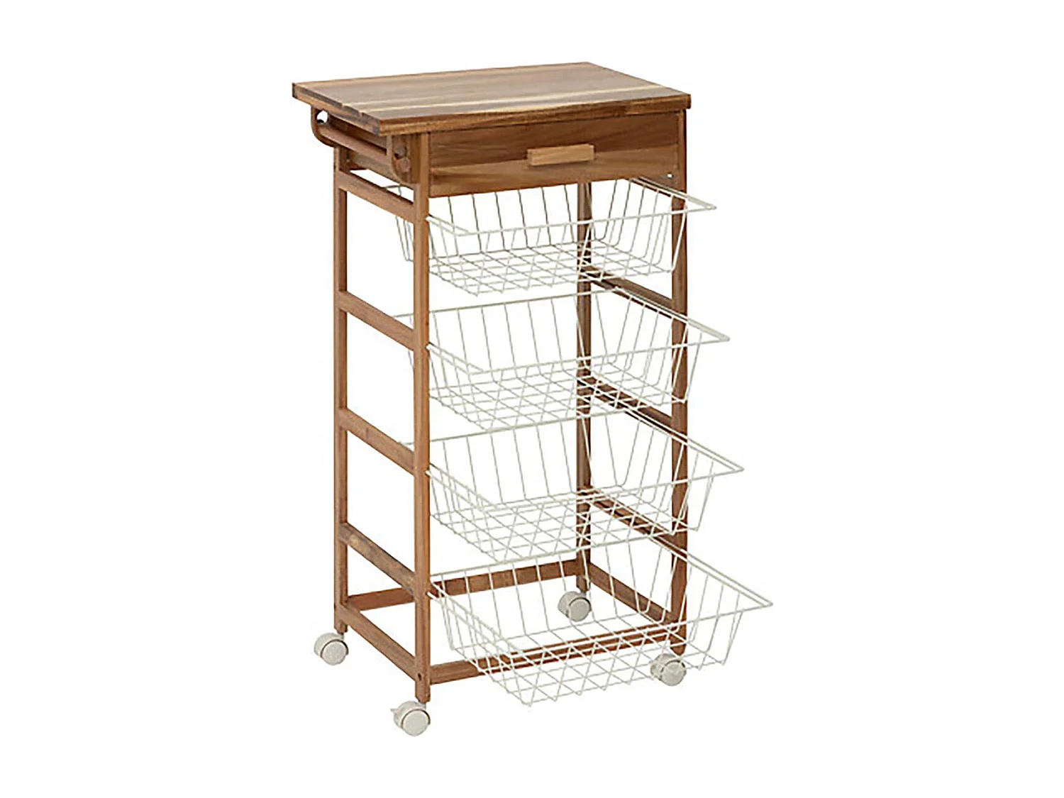 Desserte roulante de cuisine avec 4 paniers coulissantes et 1 tiroir, coloris beige - Longueur 50 x Profondeur 34,5 x Hauteur 88,8 cm