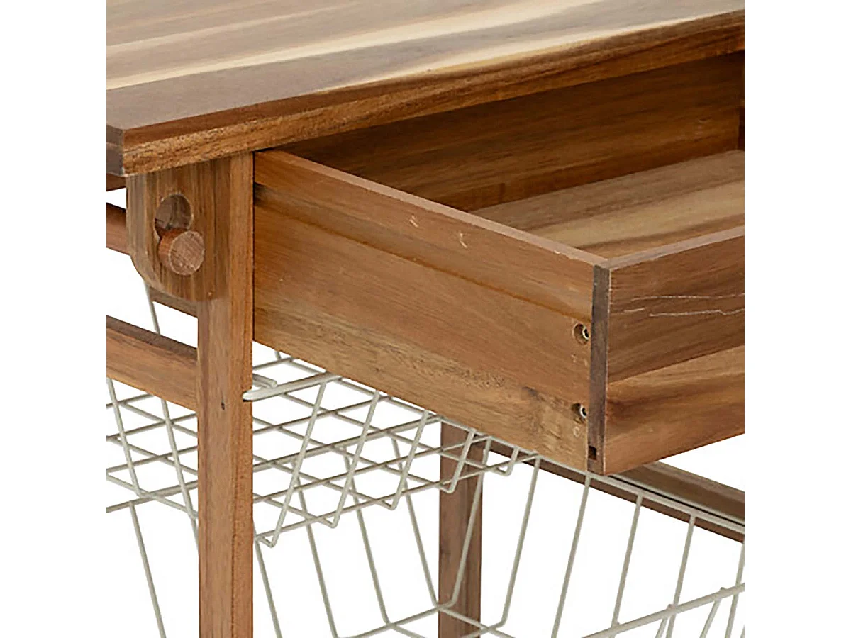 Desserte roulante de cuisine avec 4 paniers coulissantes et 1 tiroir, coloris beige - Longueur 50 x Profondeur 34,5 x Hauteur 88,8 cm
