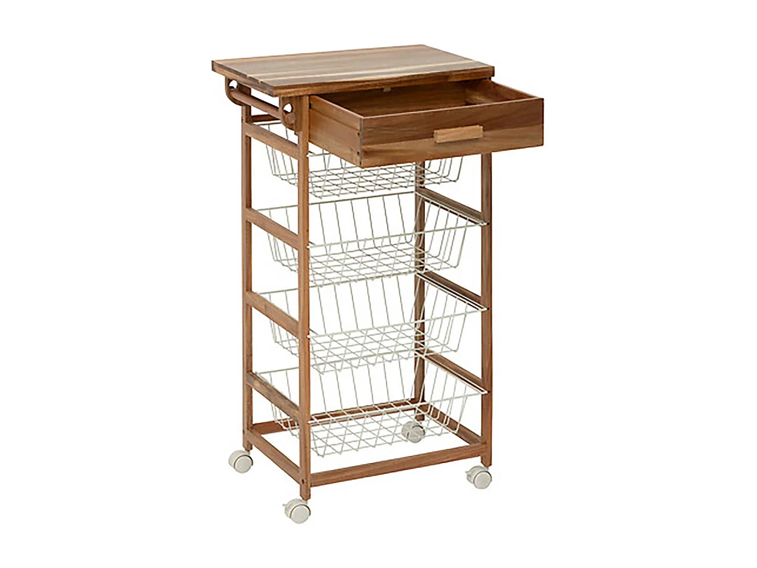 Desserte roulante de cuisine avec 4 paniers coulissantes et 1 tiroir, coloris beige - Longueur 50 x Profondeur 34,5 x Hauteur 88,8 cm