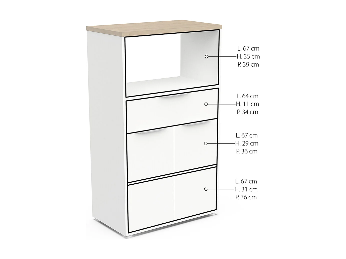 Desserte de cuisine meuble micro-ondes couleur blanc mat / chêne - Largeur 70,5 x Profondeur 39,6 x Hauteur 122,7 cm