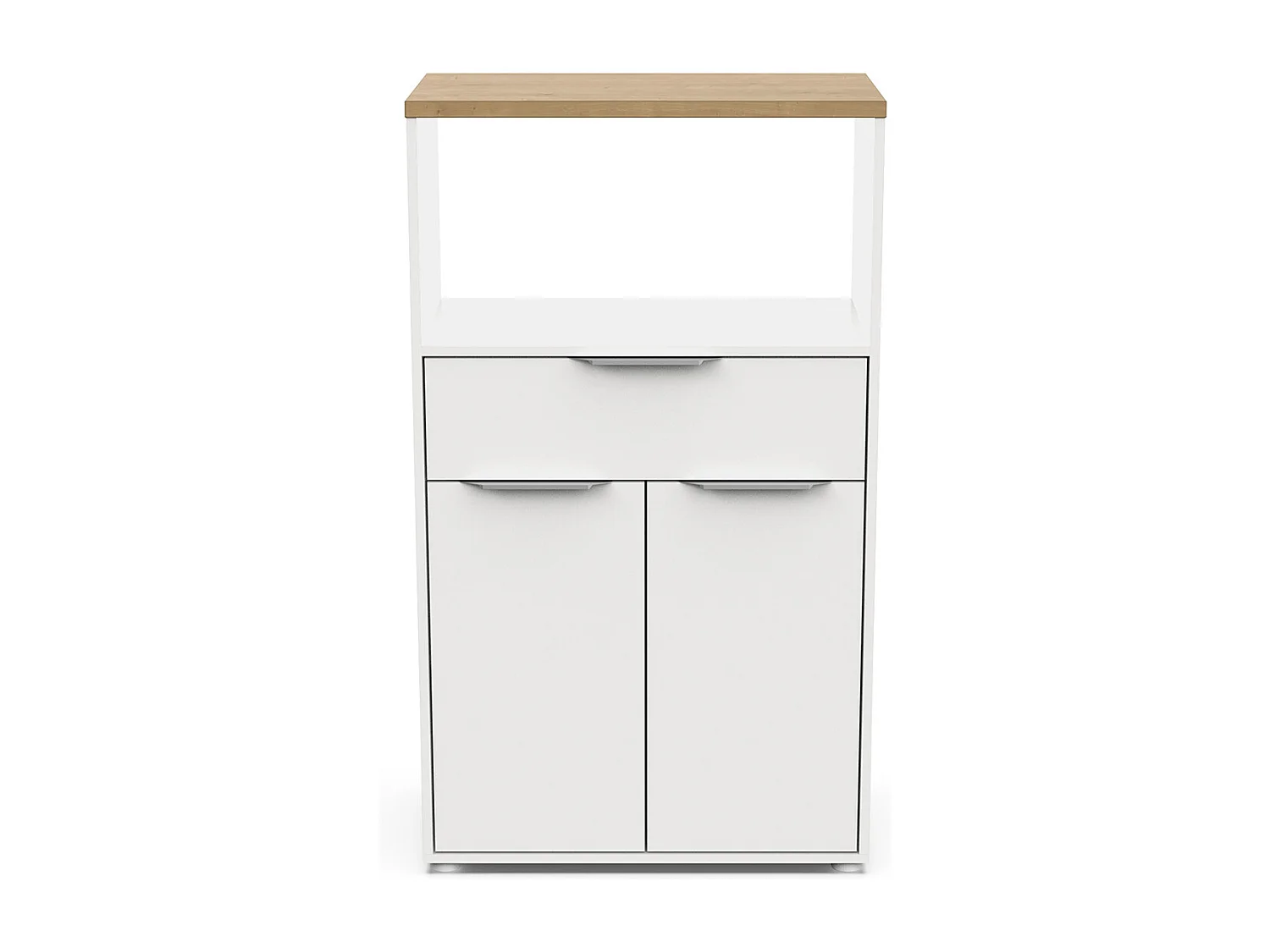 Desserte de cuisine meuble micro-ondes couleur blanc mat / chêne - Largeur 70,5 x Profondeur 39,6 x Hauteur 122,7 cm