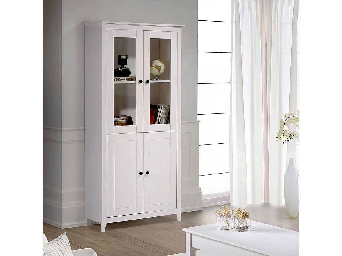 Vitrine avec 2 portes et 2 portes vitrée coloris blanc - Longueur 80,5 x Hauteur 180 x Profondeur 35 cm