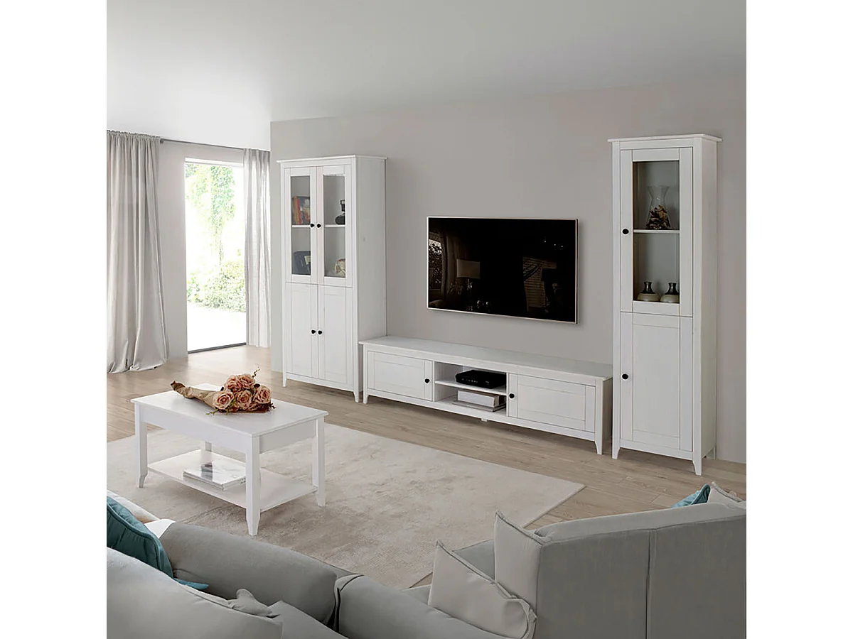 Vitrine avec 2 portes et 2 portes vitrée coloris blanc - Longueur 80,5 x Hauteur 180 x Profondeur 35 cm