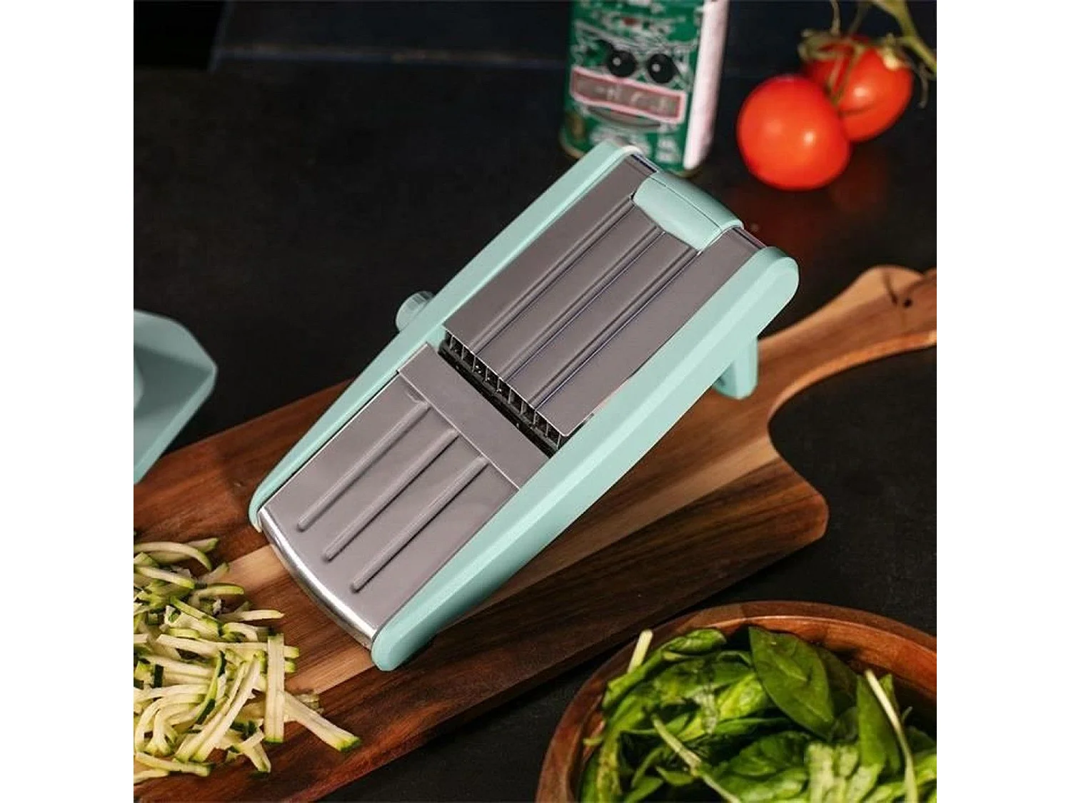 Mandolina 3 w 1 ze stali nierdzewnej regulowana 3-9 mm z odłączanym uchwytem, bezpiecznym popychaczem i antypoślizgowymi nóżkami
