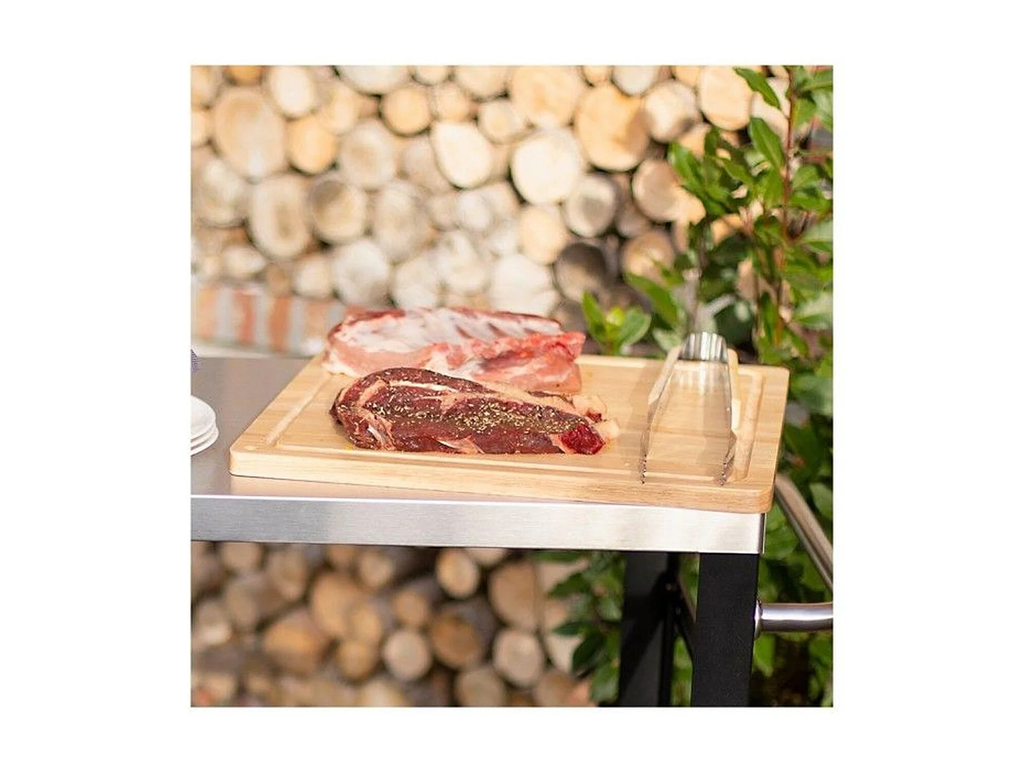 Planche à découper bois d'hévéa - Taille XXL - 46 x 46 cm - Rigole intégrée