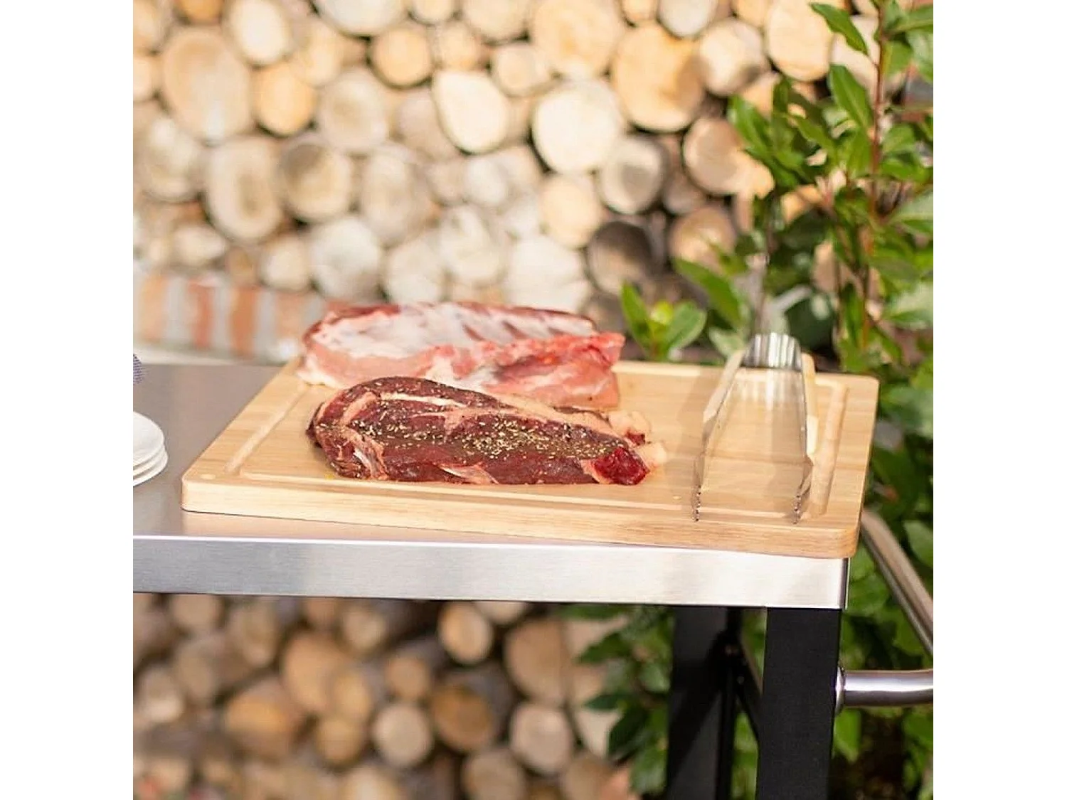 Planche à découper bois d'hévéa - Taille XXL - 46 x 46 cm - Rigole intégrée