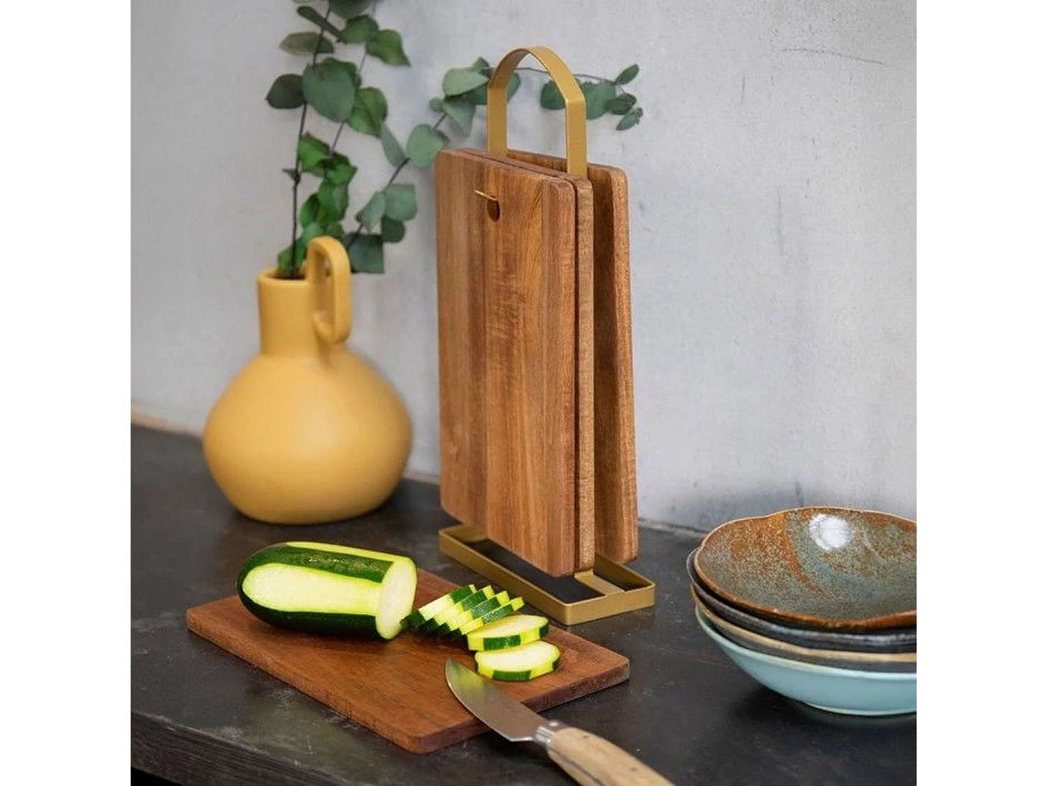 4 planches à découper MES152 - Bois acacia FSC - 22 x 14 cm - Support métallique