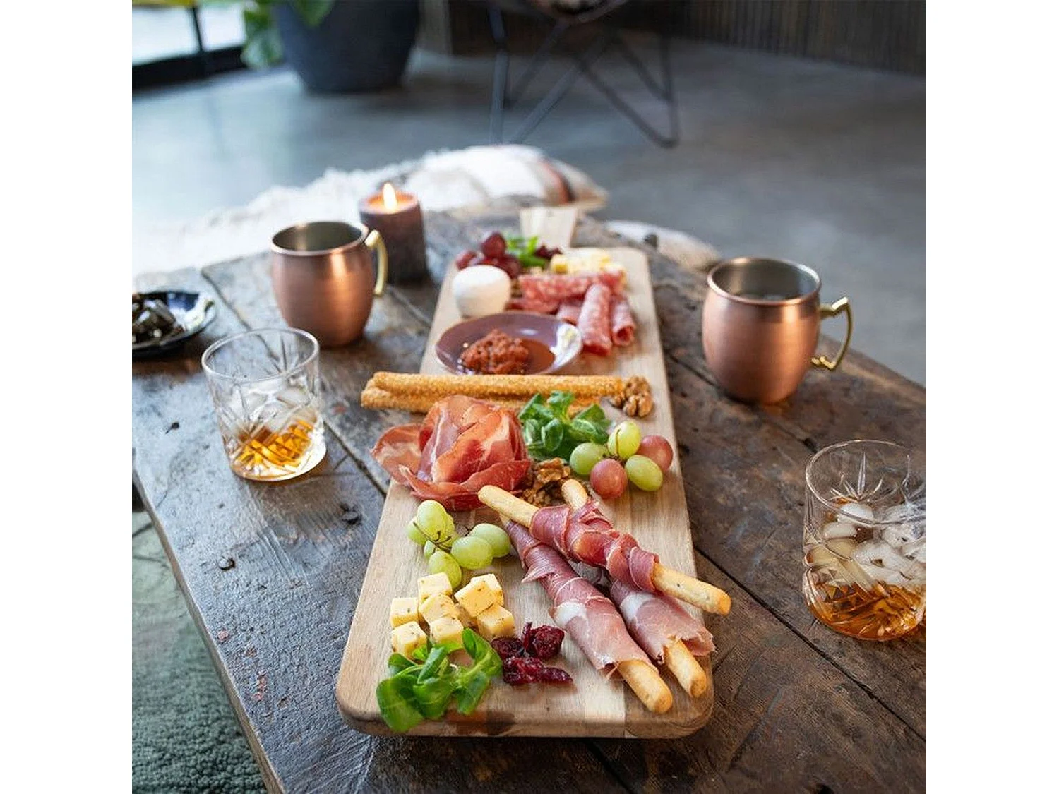 Maxi planche apéritive bois acacia FSC 75 x 19,5 cm - Pieds en bois