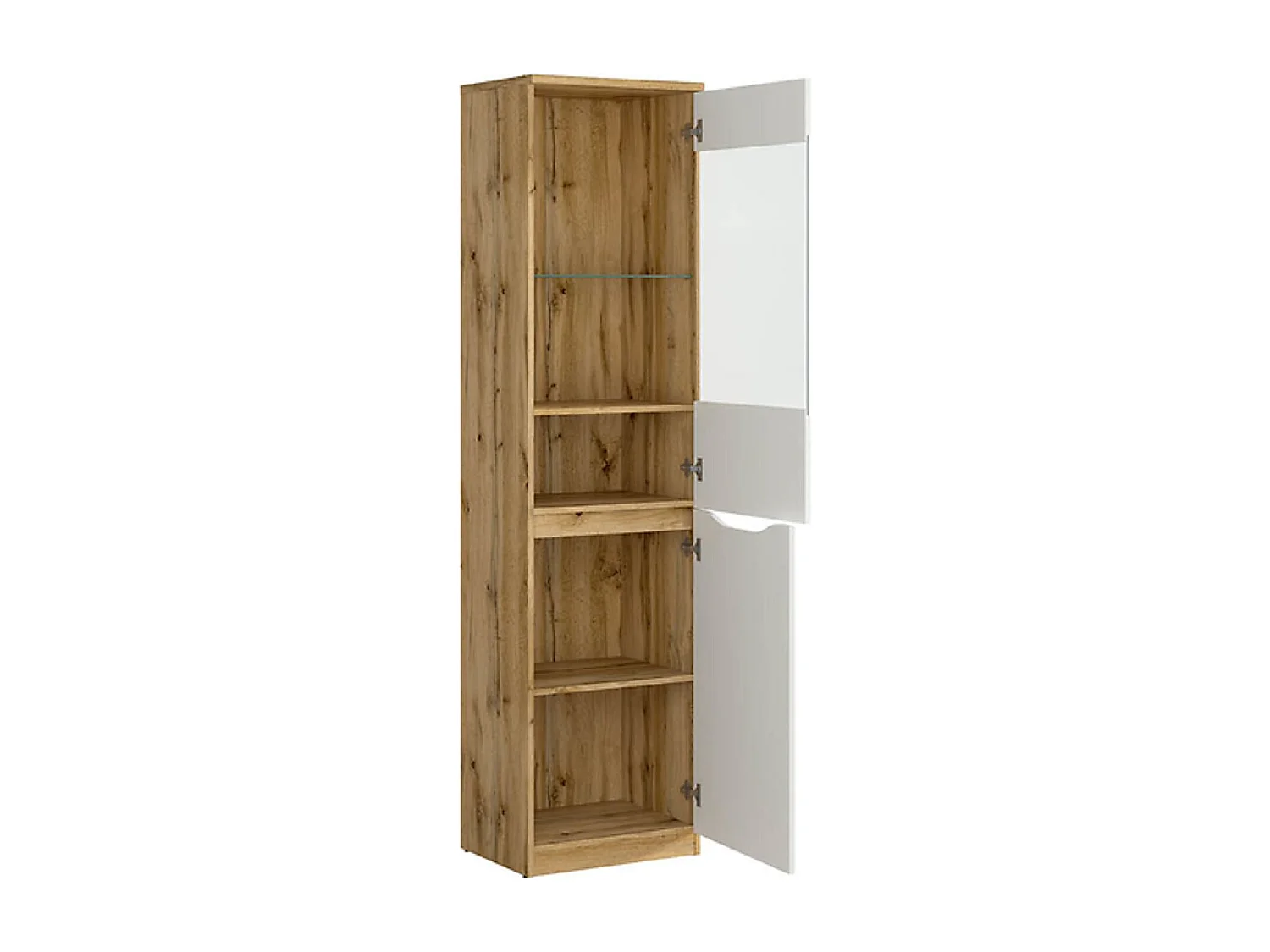 Vitrine à 2 portes avec verre trempé, coloris chêne Wotan/blanc brillant - Longueur 50 x Profondeur 39,5 x Hauteur 197,5 cm