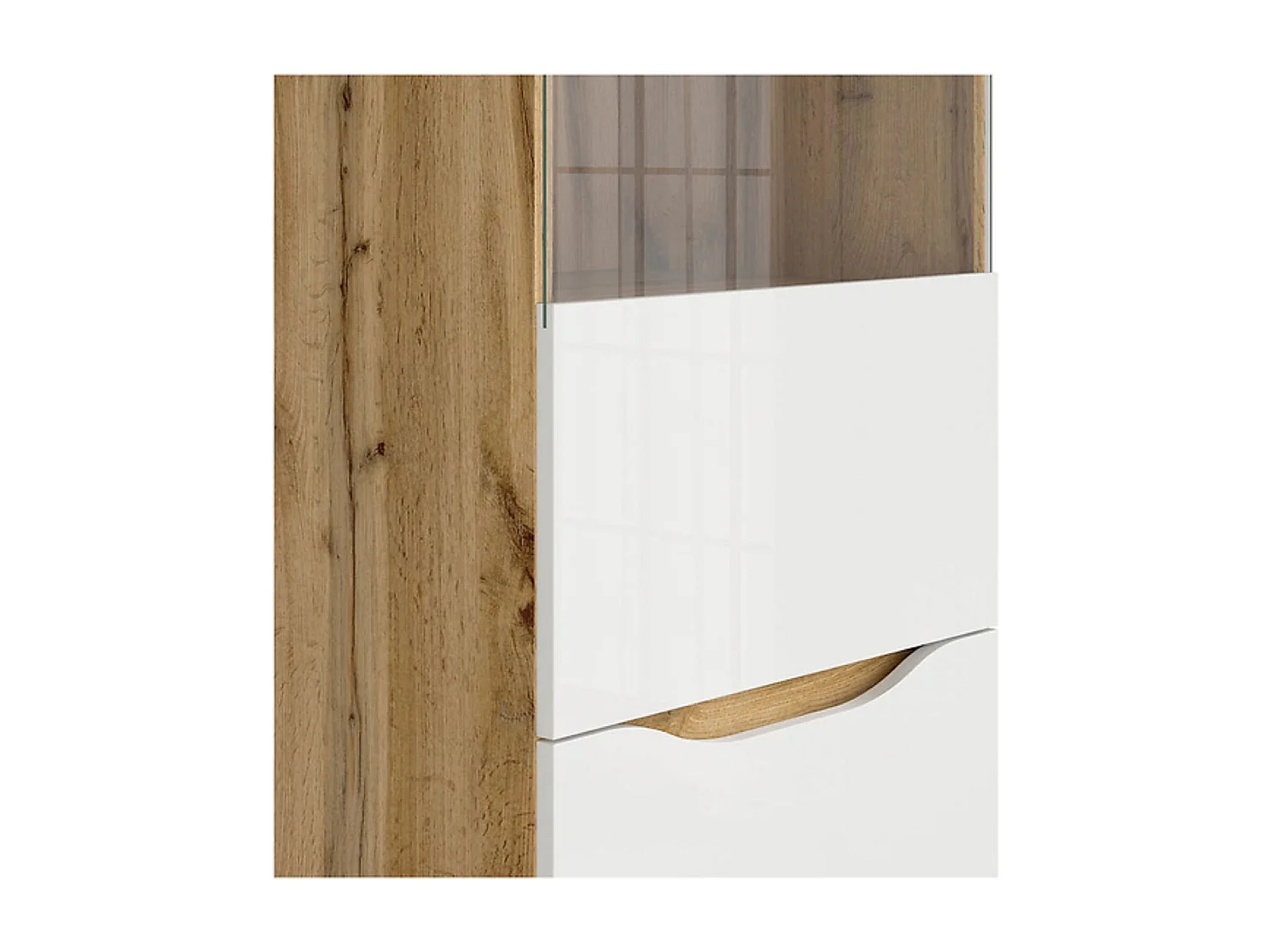 Vitrine à 2 portes avec verre trempé, coloris chêne Wotan/blanc brillant - Longueur 50 x Profondeur 39,5 x Hauteur 197,5 cm