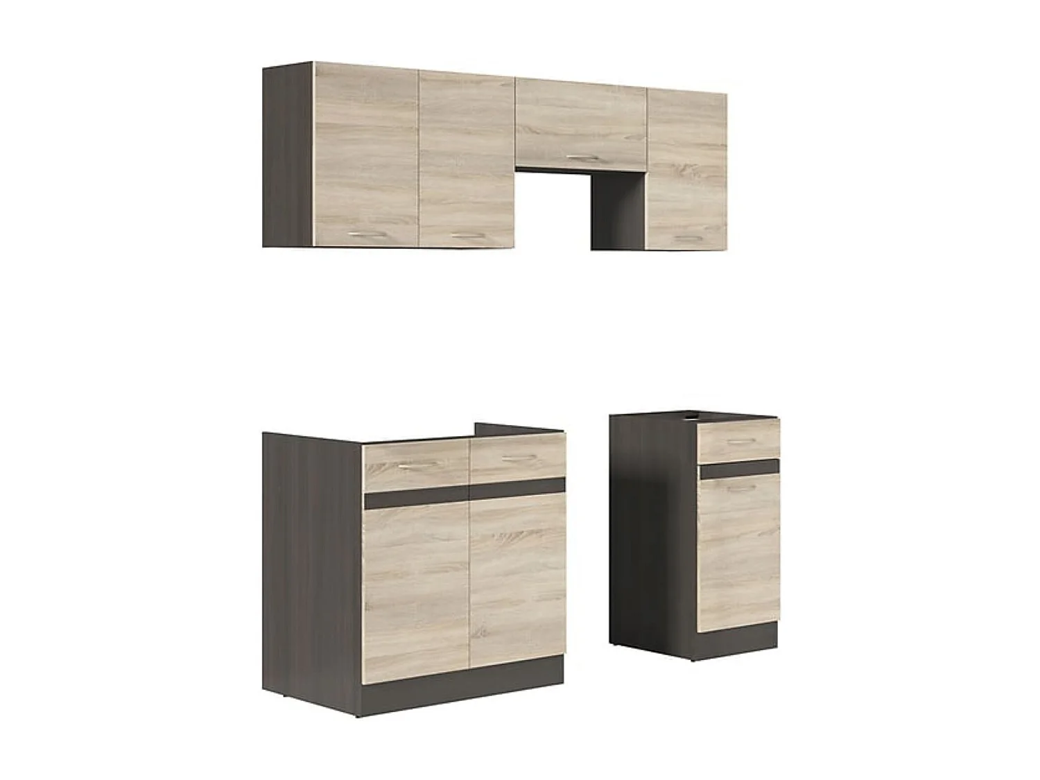 Cuisine complète 180 cm,Ensemble de meuble de cuisine coloris chêne Sonoma/Marron, plan de travail inclus