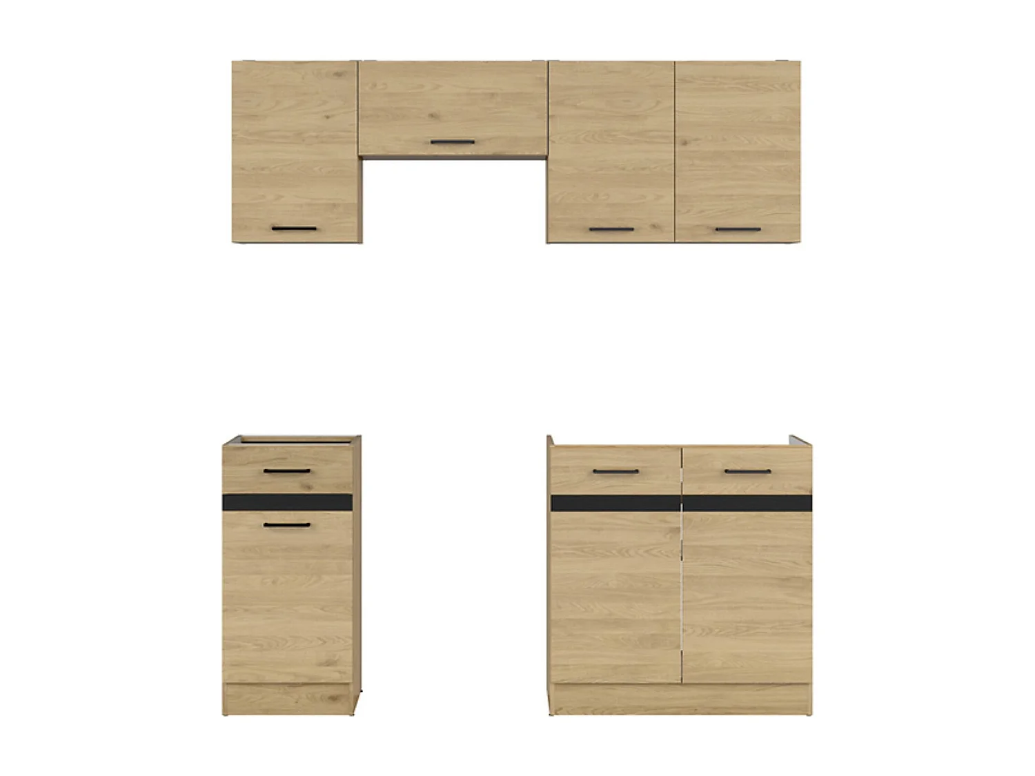 Cuisine complète 180 cm,Ensemble de meuble de cuisine coloris Chêne berstein, plan de travail non inclus