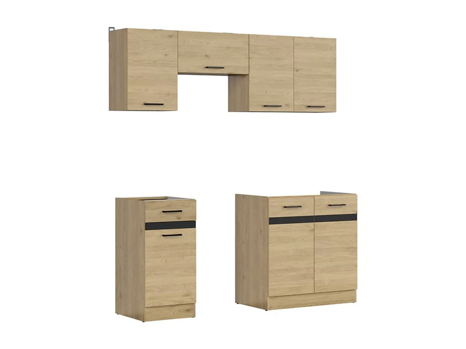 Cuisine complète 180 cm,Ensemble de meuble de cuisine coloris Chêne berstein, plan de travail non inclus