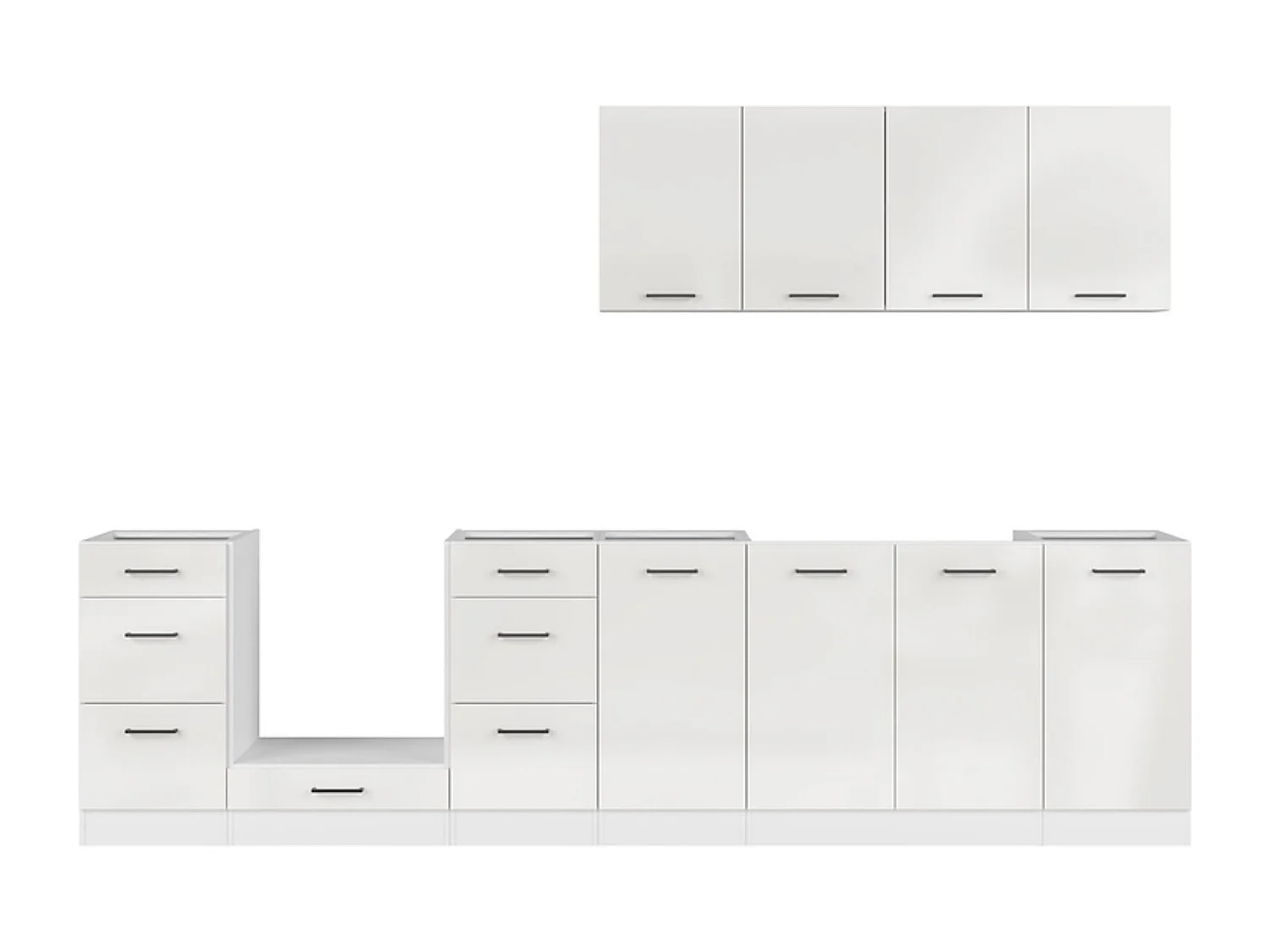 Cuisine complète 300 cm,Ensemble de meuble de cuisine coloris Blanc/Craie brillant, plan de travail non inclus