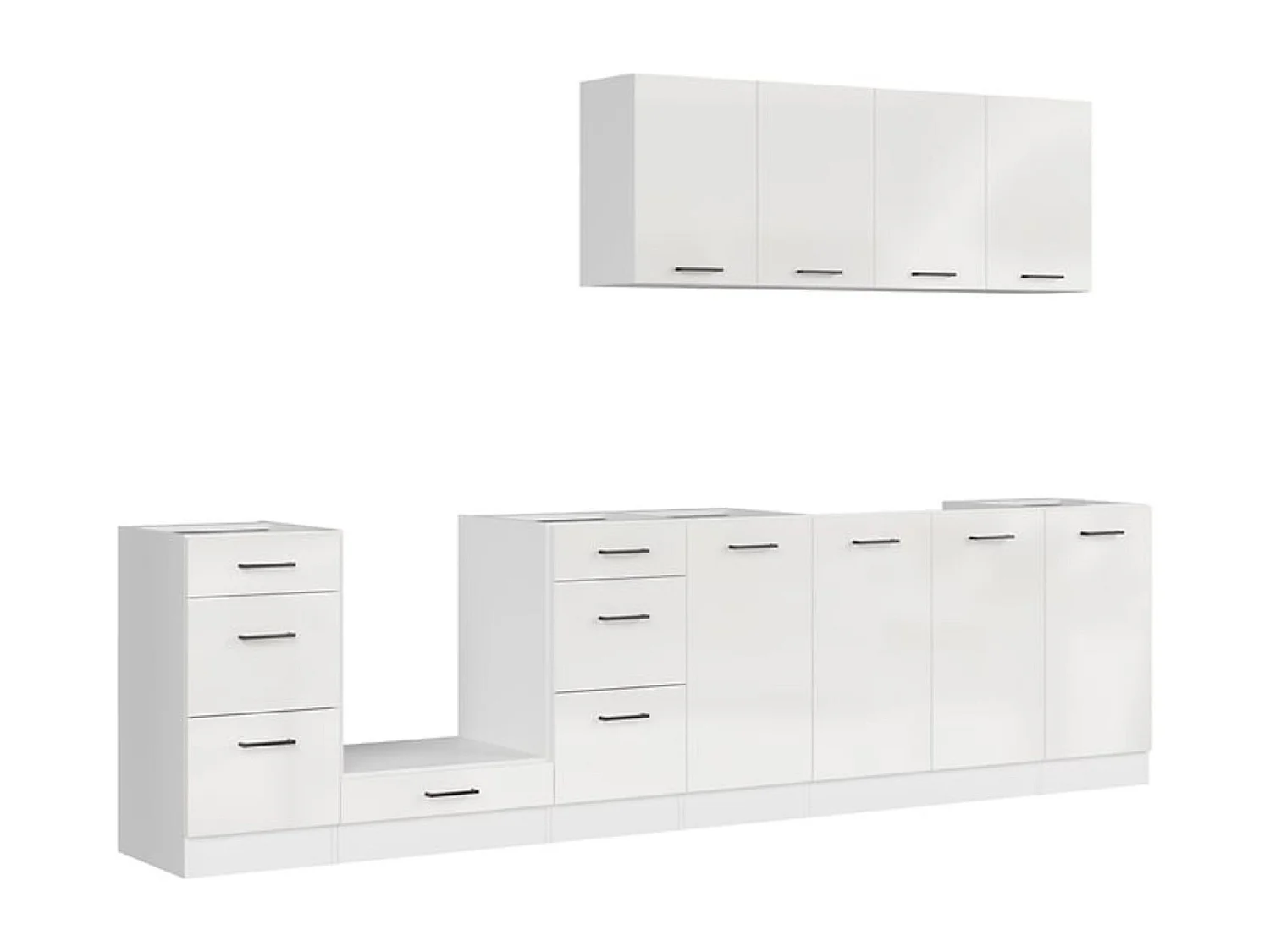 Cuisine complète 300 cm,Ensemble de meuble de cuisine coloris Blanc/Craie brillant, plan de travail non inclus