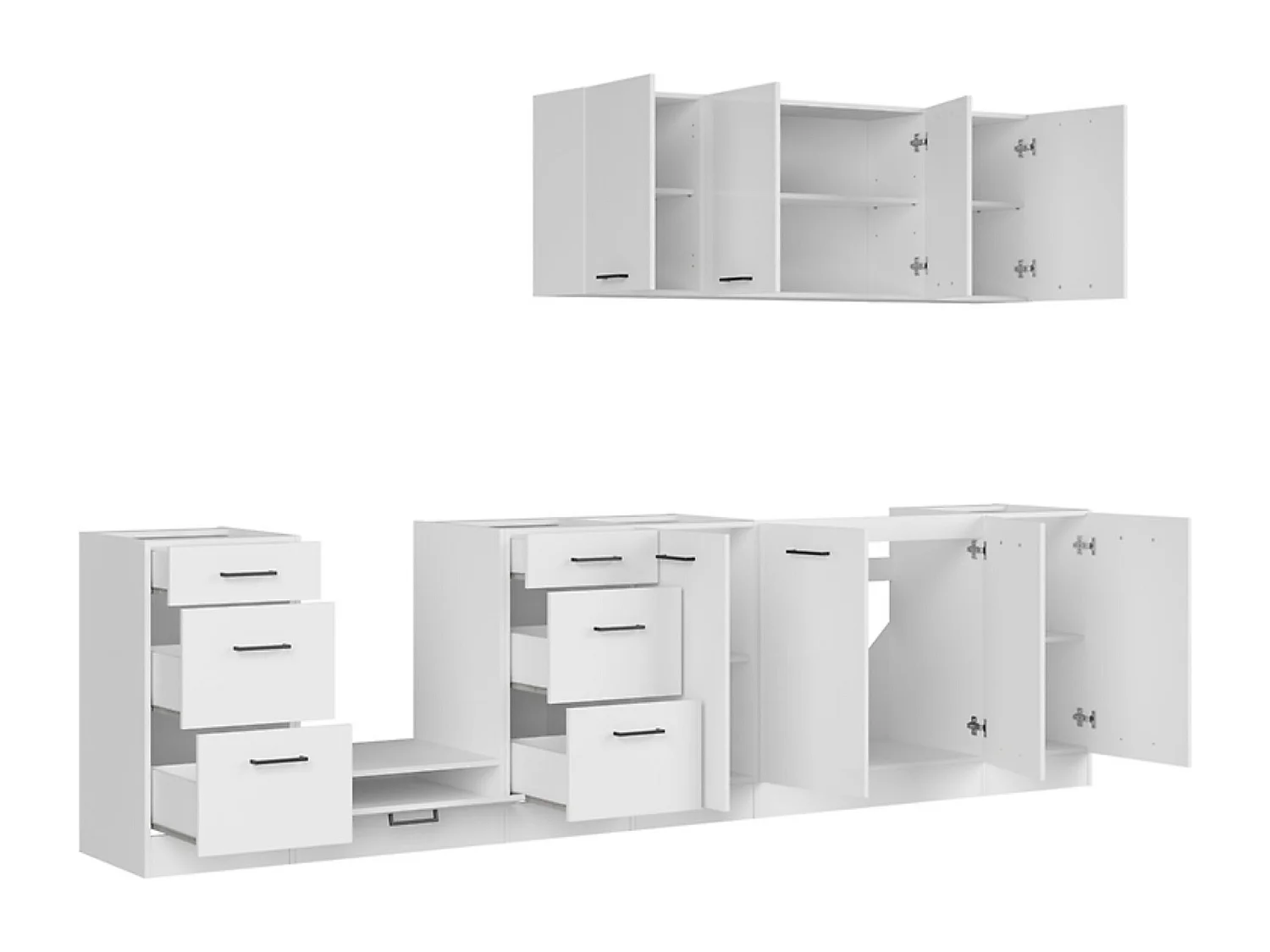 Cuisine complète 300 cm,Ensemble de meuble de cuisine coloris Blanc/Craie brillant, plan de travail non inclus