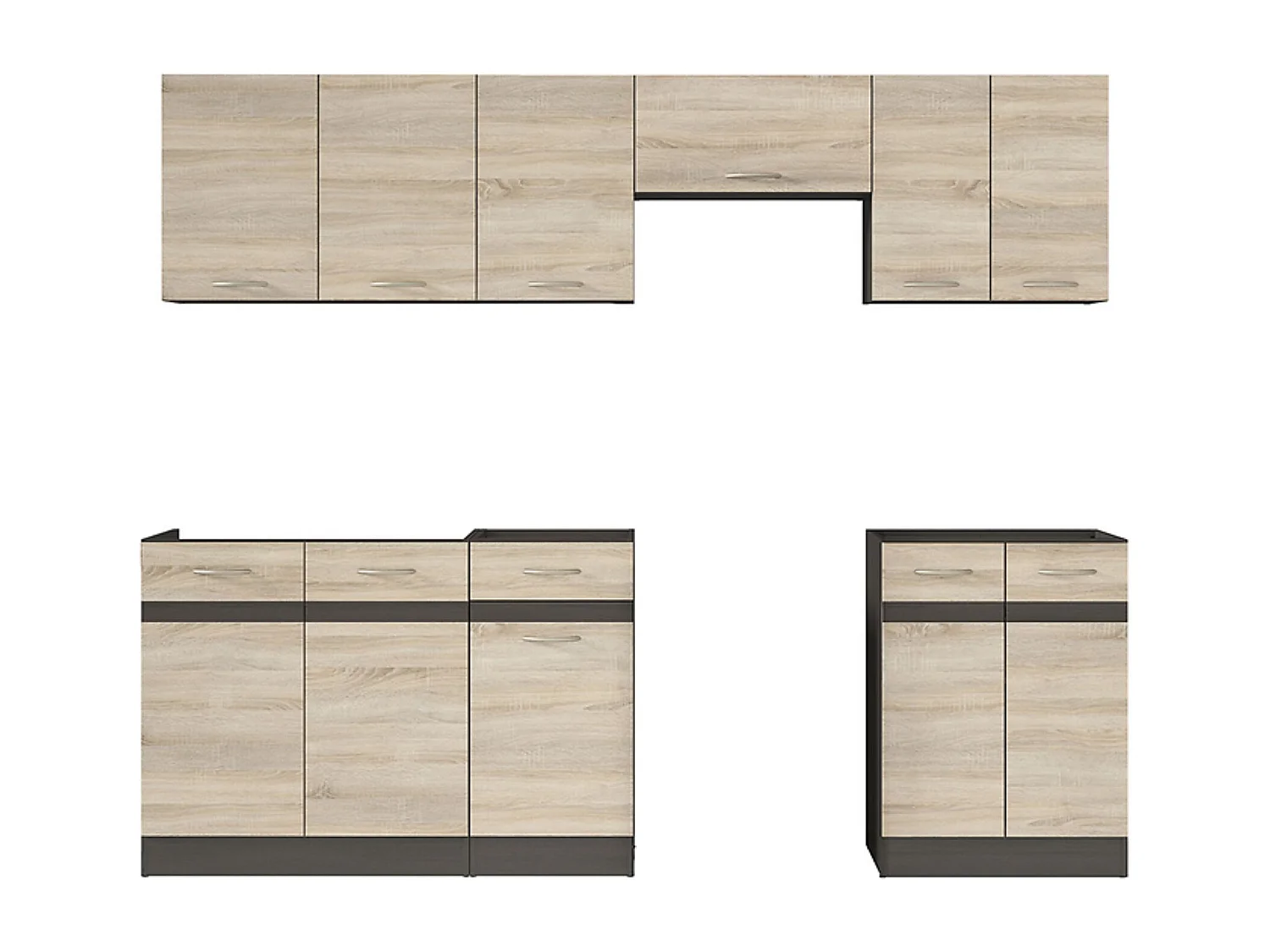 Cuisine complète 240 cm,Ensemble de meuble de cuisine coloris chêne Sonoma/Marron, sans plan de travail