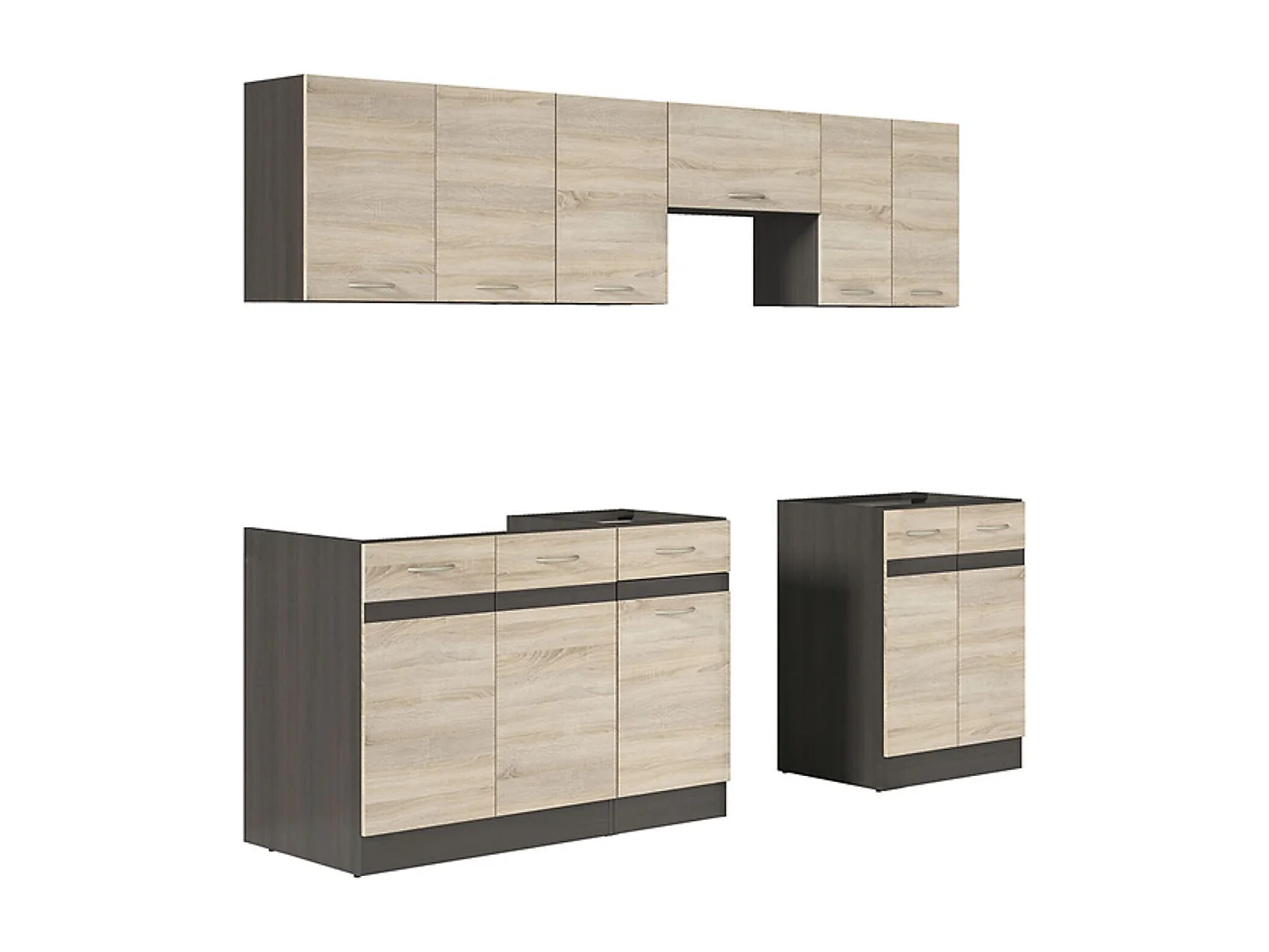 Cuisine complète 240 cm,Ensemble de meuble de cuisine coloris chêne Sonoma/Marron, sans plan de travail