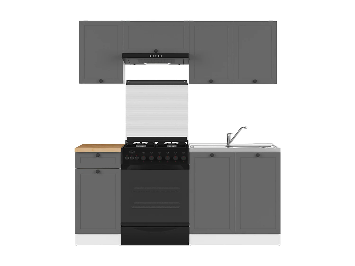 Cuisine complète 180 cm,Ensemble de meuble de cuisine coloris gris graphite/blanc, plan de travail coloris Chêne doré inclus