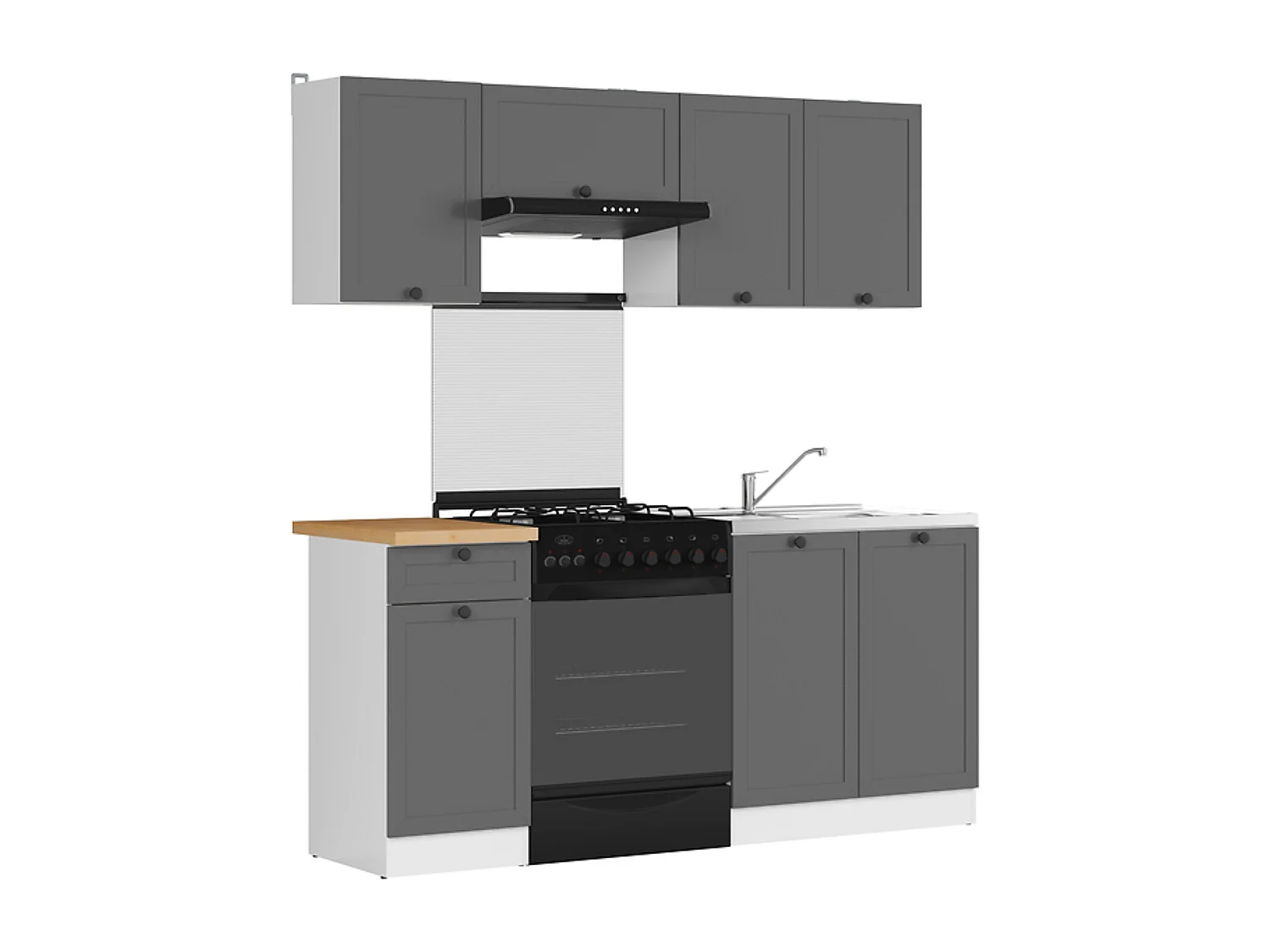 Cuisine complète 180 cm,Ensemble de meuble de cuisine coloris gris graphite/blanc, plan de travail coloris Chêne doré inclus