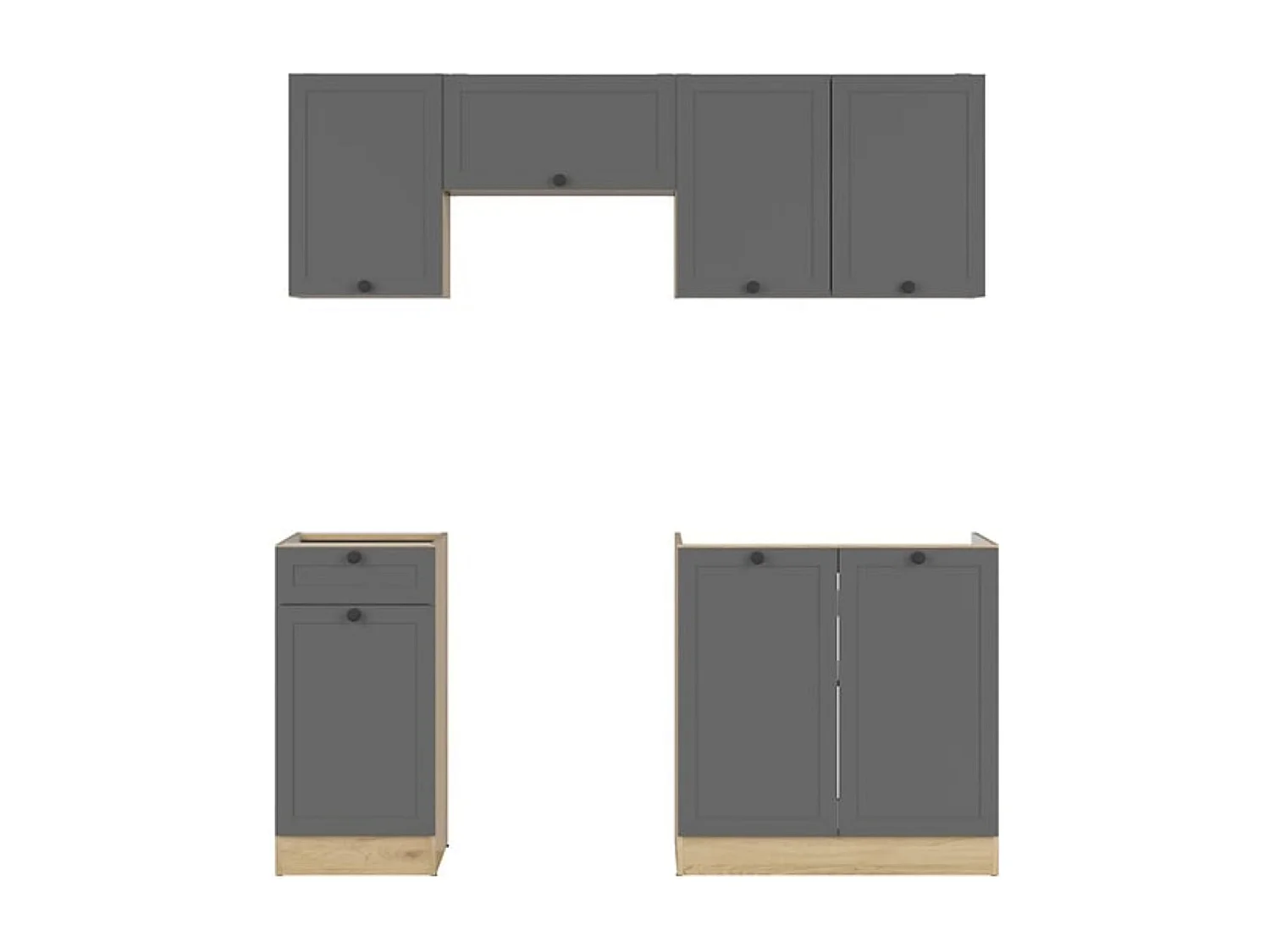 Cuisine complète 180 cm,Ensemble de meuble de cuisine coloris Gris graphite/Chêne graphite, plan de travail non inclus