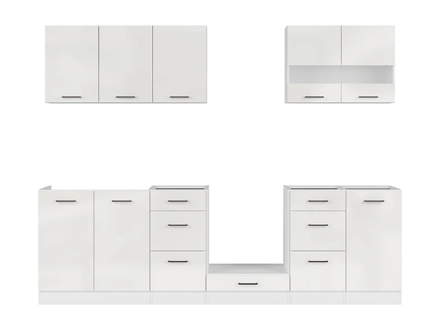 Cuisine complète 260 cm,Ensemble de meuble de cuisine coloris Blanc/Craie brillant, plan de travail non inclus