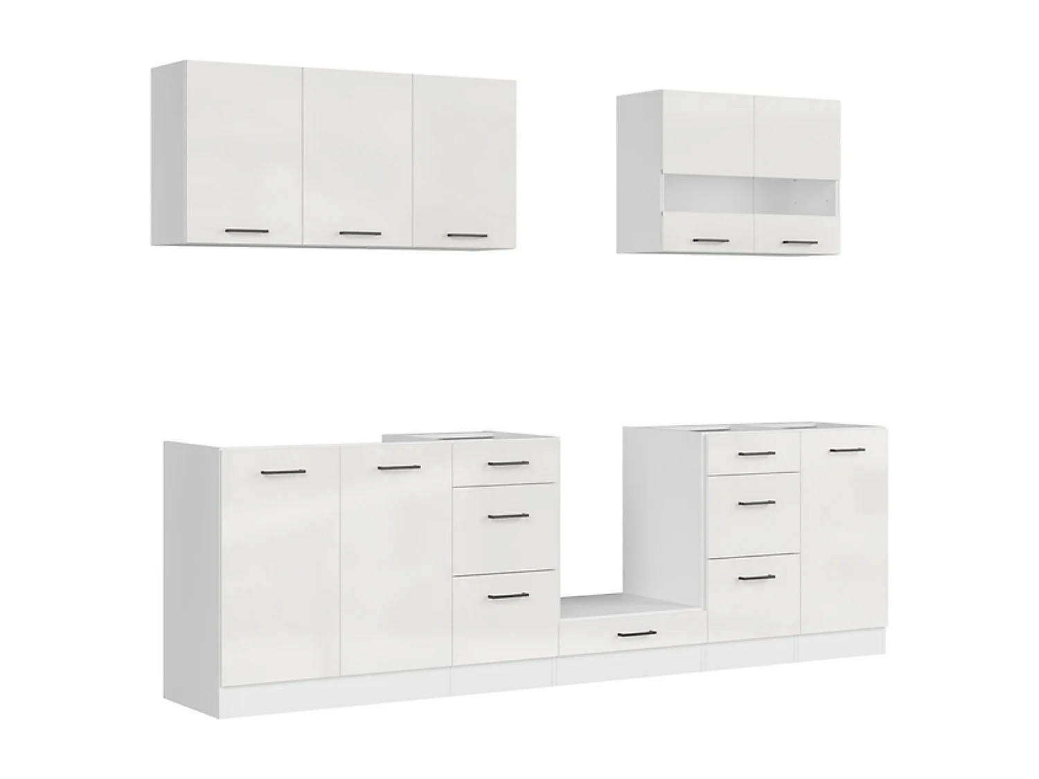 Cuisine complète 260 cm,Ensemble de meuble de cuisine coloris Blanc/Craie brillant, plan de travail non inclus