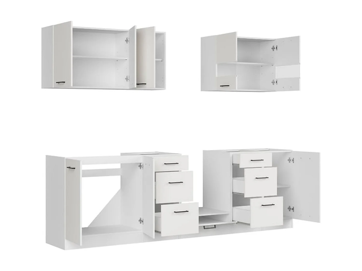 Cuisine complète 260 cm,Ensemble de meuble de cuisine coloris Blanc/Craie brillant, plan de travail non inclus