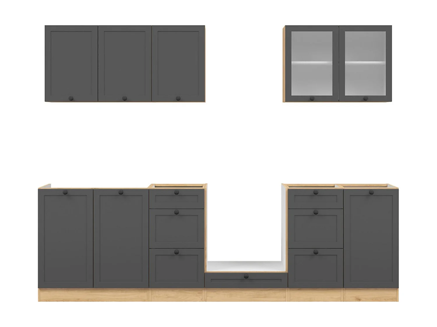 Cuisine complète 260 cm,Ensemble de meuble de cuisine coloris Chêne bernstein, plan de travail non inclus