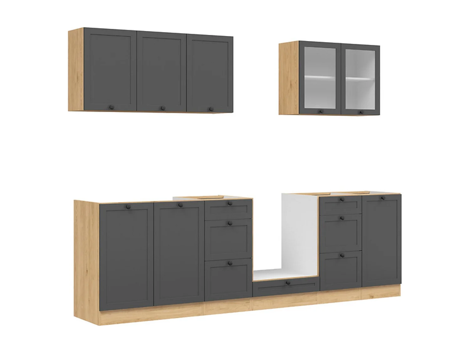 Cuisine complète 260 cm,Ensemble de meuble de cuisine coloris Chêne bernstein, plan de travail non inclus